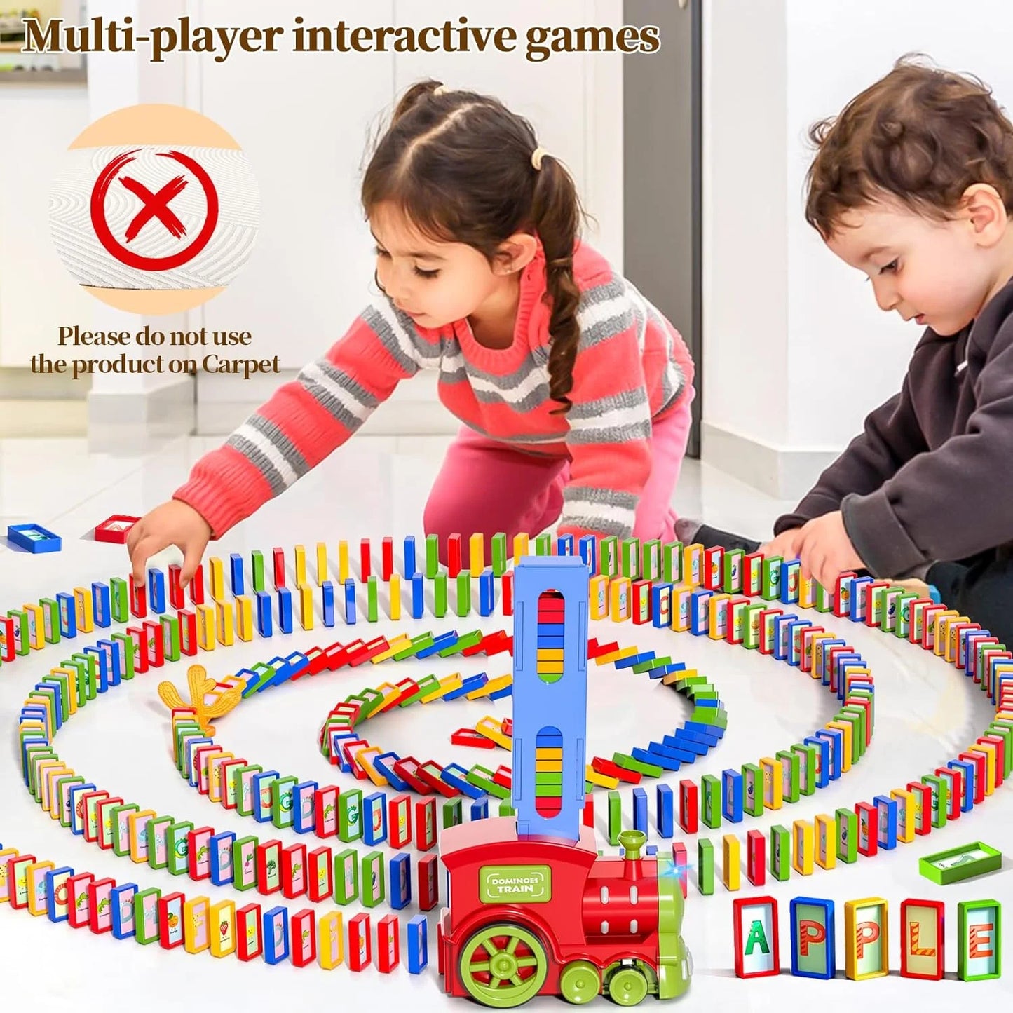 Domino Express Train Toy Set - Automatic Domino Train with Lights & Music, Creative Domino Game for Kids Age 3-8