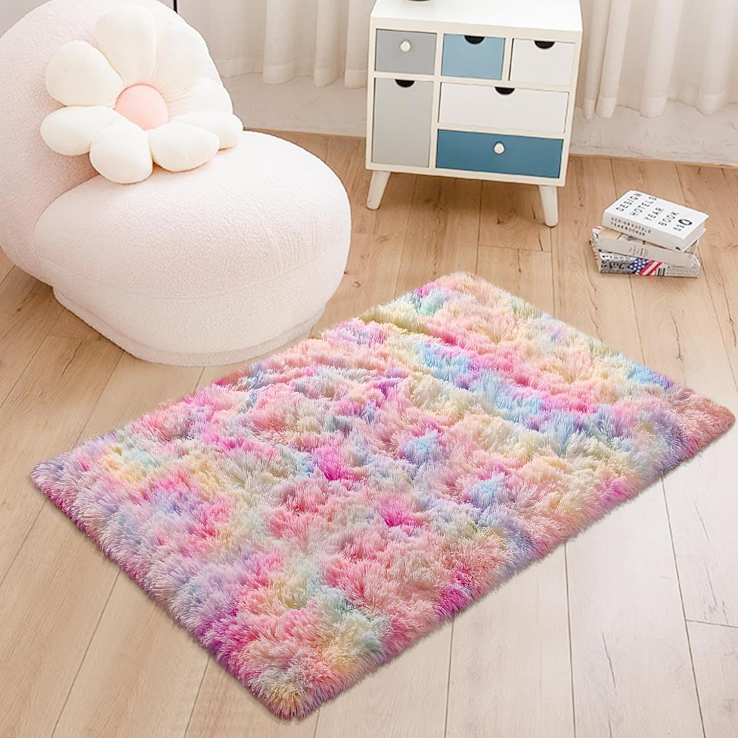 Shaggy Tie Dyed Light Rainbow Rug Small,2X3 Area Rugs for Living Room Door Entryway Indoor inside Front Entrance Dog Mat Anti-Skid Extra Comfy Fluffy Floor Carpet for Home Decorative