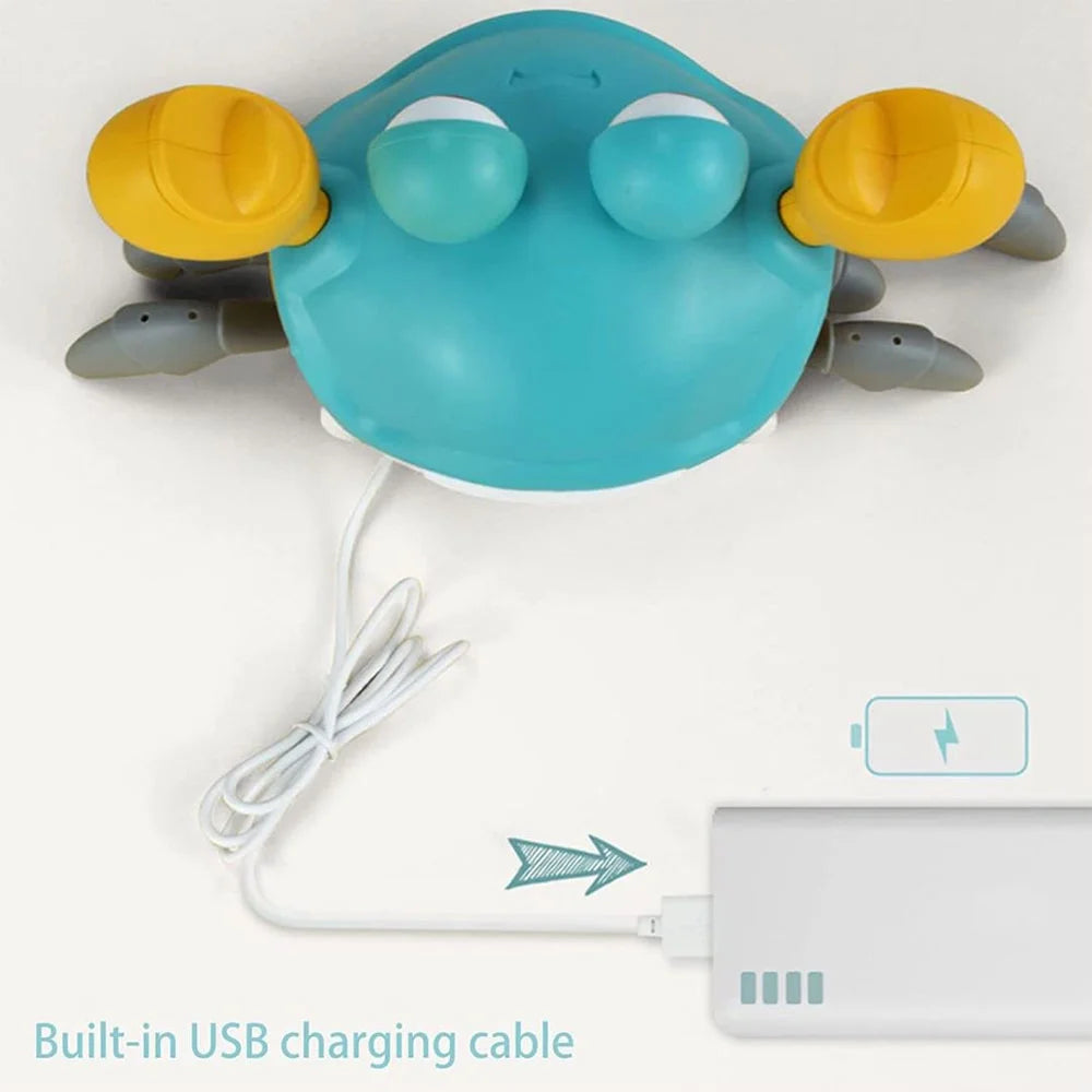 Sensing Crawling Crab Tummy Time Baby Toys  Interactive Walking Dancing Toy with Music Sounds & Lights Infant Fun Birthday Gift Toddler Boy Girl Usb Charging Cable Included Blue