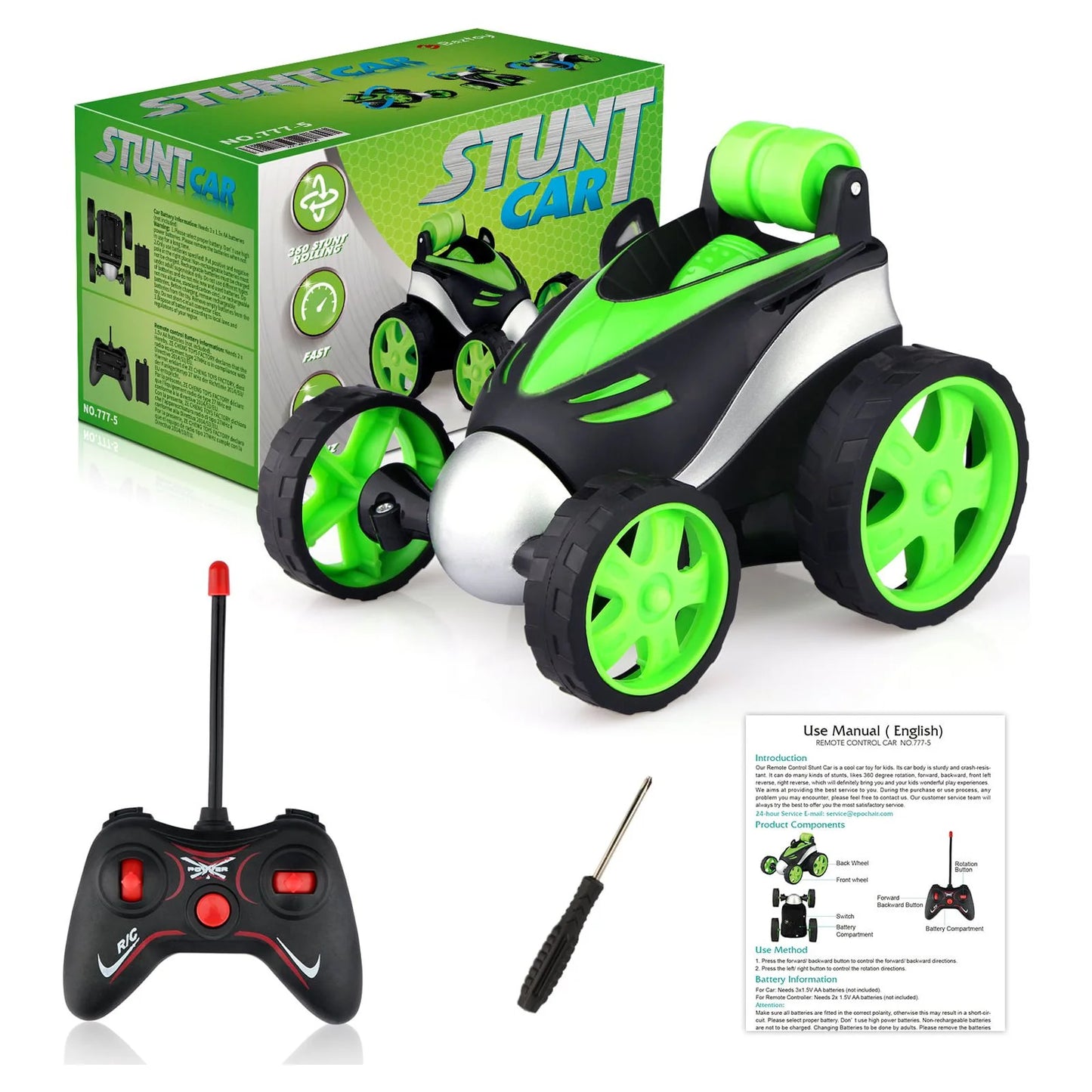 Rolling Remote Control Car, RC Roller Stunt Car 360 Degree Rotation Gifts for Kids Racing Toys, Kids 3 4 5 6 7 8 9 10 Years Old Boys and Girls, Green