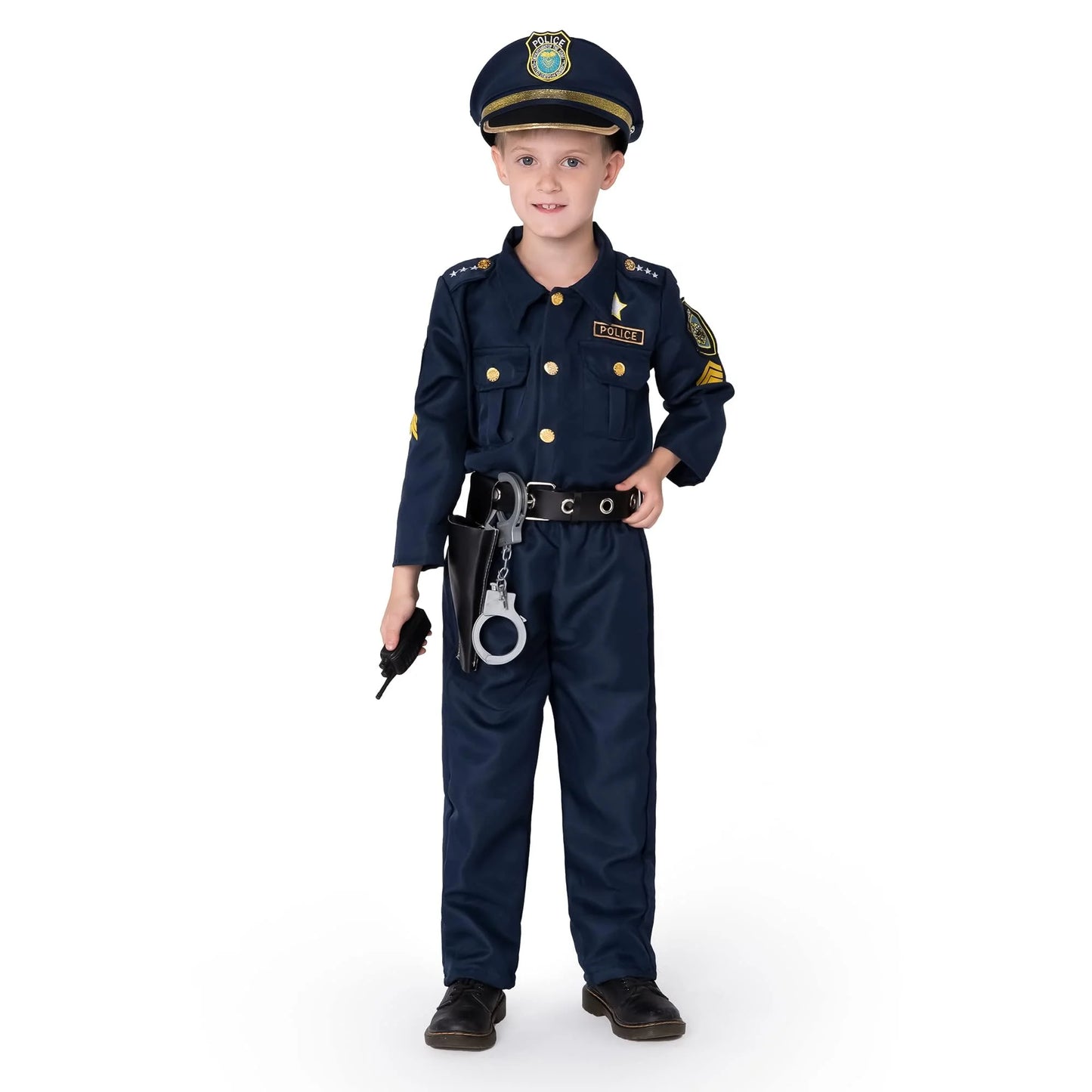 Police Officer Costume Set for Boys, Police Man Pretend Kit Halloween Costume Cosplay for Toddler Kids 3-10 Years