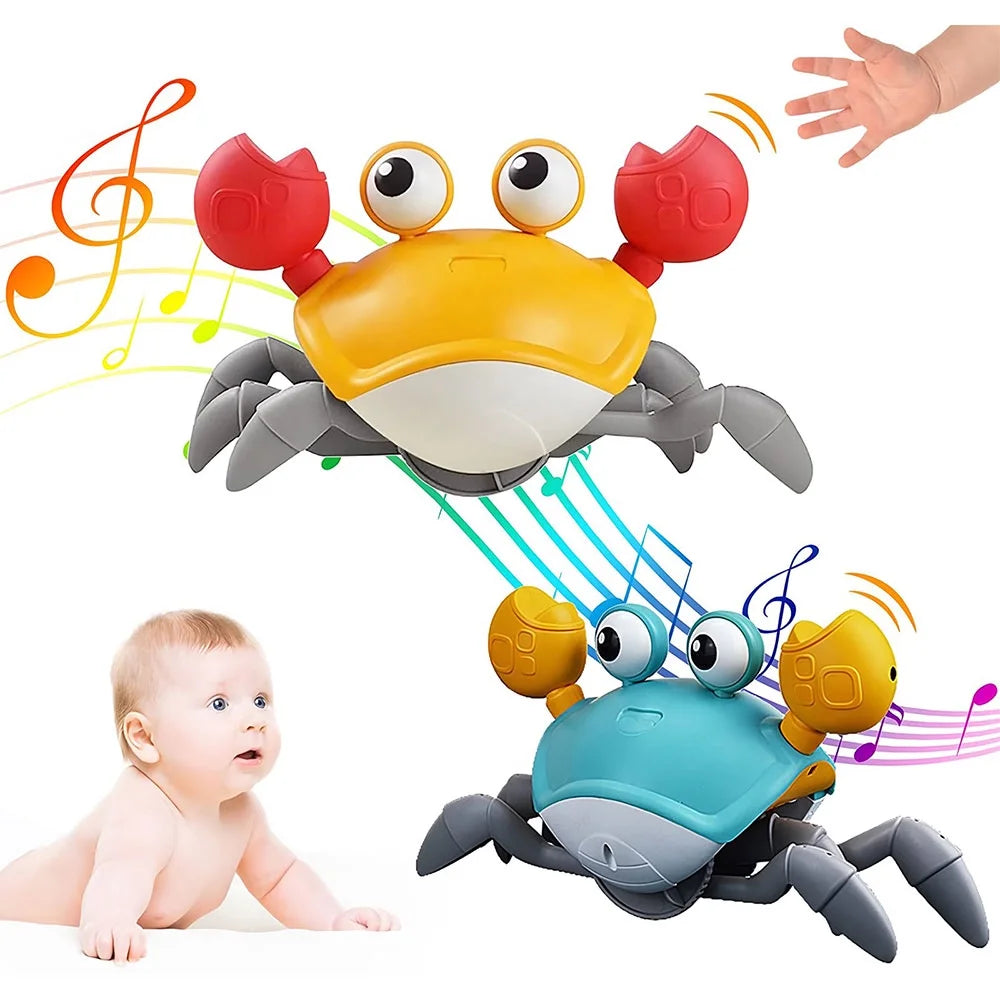 Sensing Crawling Crab Tummy Time Baby Toys  Interactive Walking Dancing Toy with Music Sounds & Lights Infant Fun Birthday Gift Toddler Boy Girl Usb Charging Cable Included Blue