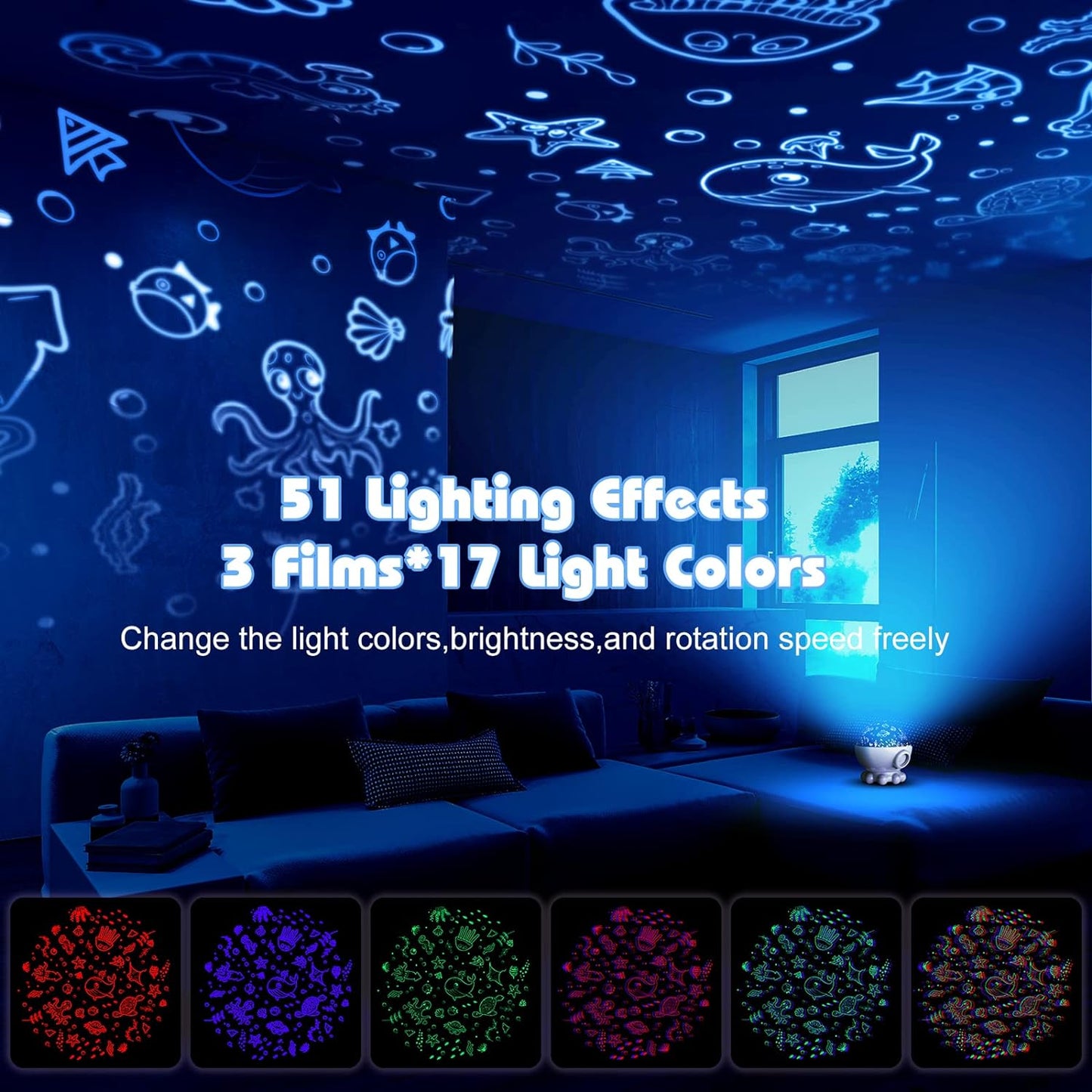 Night Light Projector,Night Light for Kids Room with Remote and Timer,360° Rotation,3 Projection Films,17 Light Modes,9 Lullaby Songs,Kids Night Light,Birthday Christmas Gifts for Boys Girls