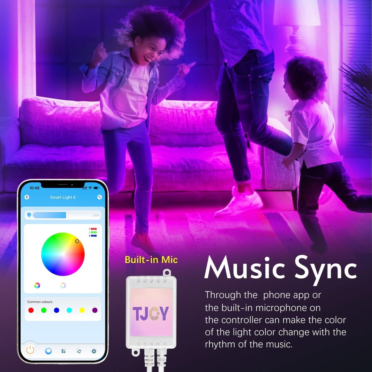 65.6Ft Kids Bluetooth LED Strip Lights, Music Sync LED Light Strip RGB Color Changing Lights Strip with Penguin Style Remote, APP Control, LED Lights for Bedroom, TV, Room DIY (App+Remote+Mic)