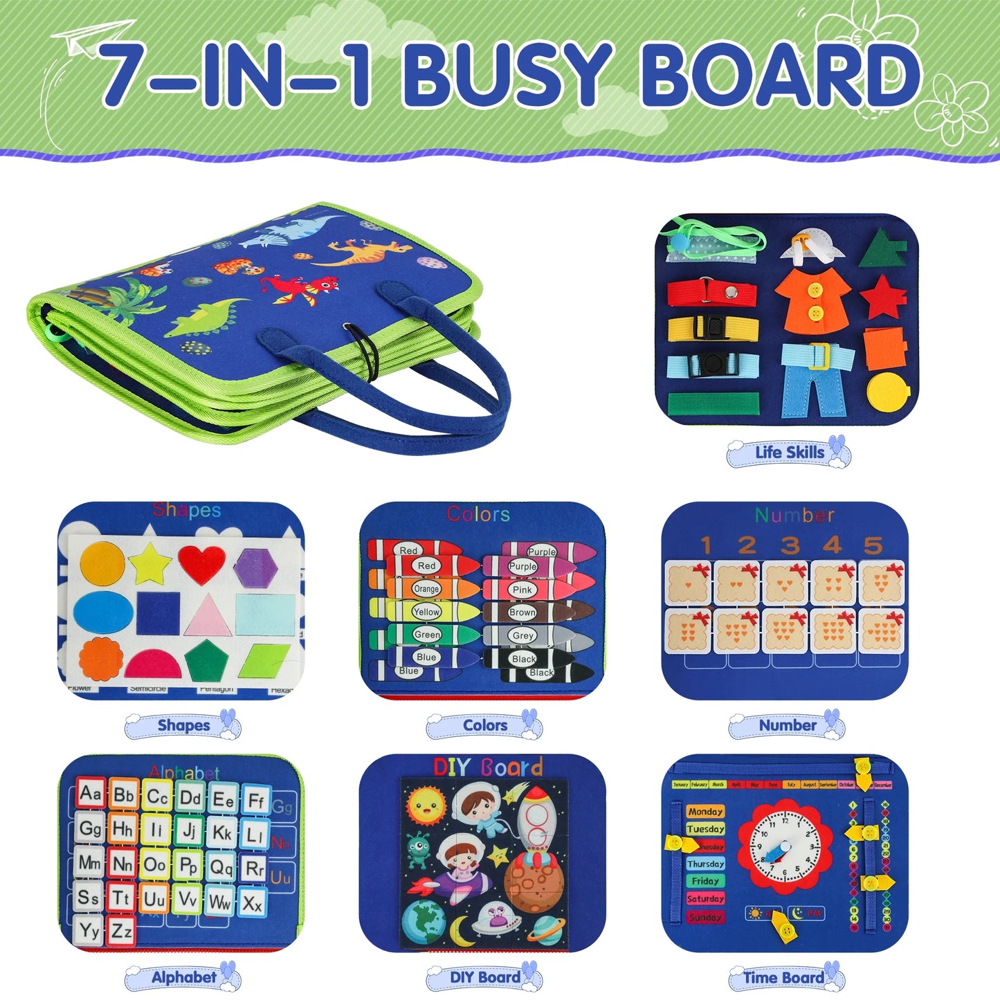 Busy Board Montessori Toys for 1 2 3 4 Year Old 7 in 1 Sensory Board for Toddlers Preschool Learning Activities