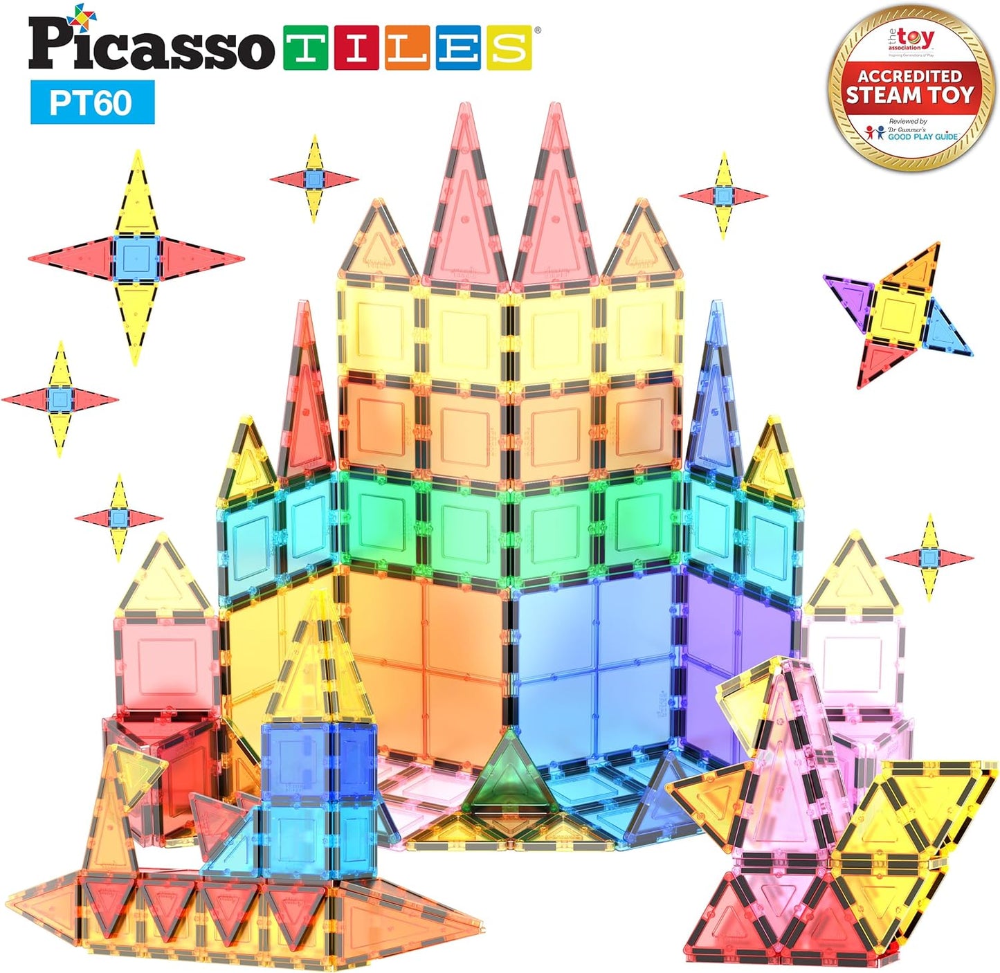 60 Piece Set 60Pcs Magnet Building Tiles Clear Magnetic 3D Blocks Construction Playboards - Creativity beyond Imagination, Inspirational, Recreational, Educational, Conventional