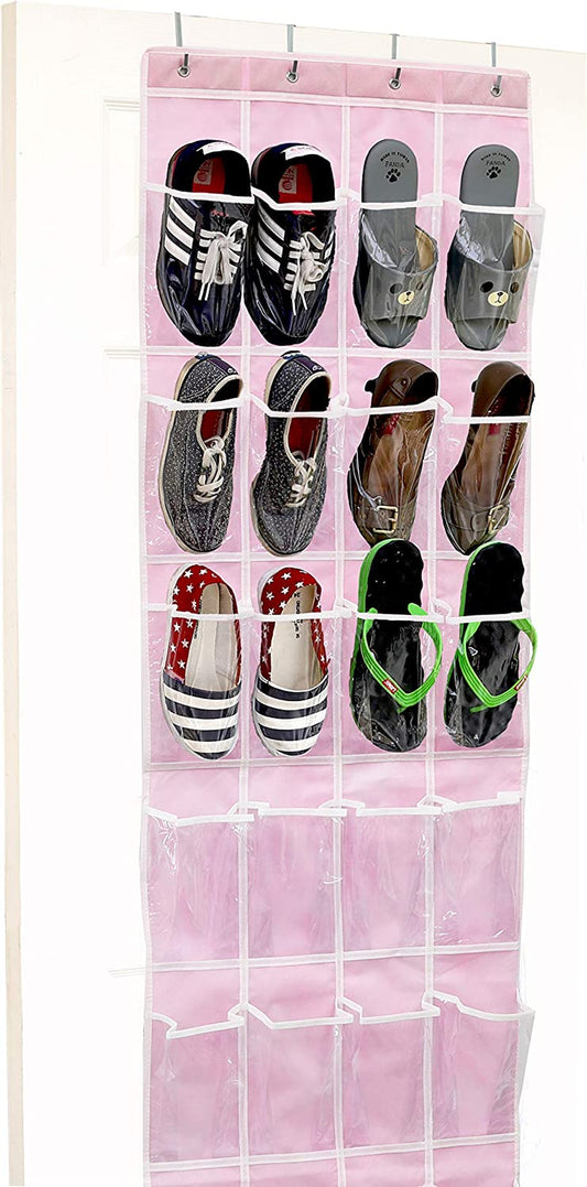 24 Pockets - Crystal Clear over the Door Hanging Shoe Organizer, Pink