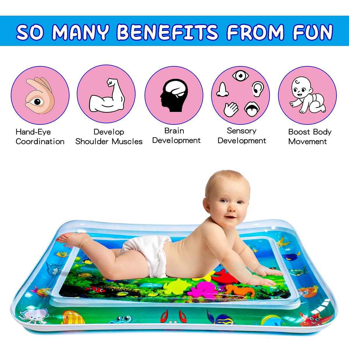 Water Mat Infant Toys, Water Mat Baby, Inflatable Play Mat Water Mat Baby Toys, Fun Early Development Activity Play Center for Newborn (27.5 X 20 In)