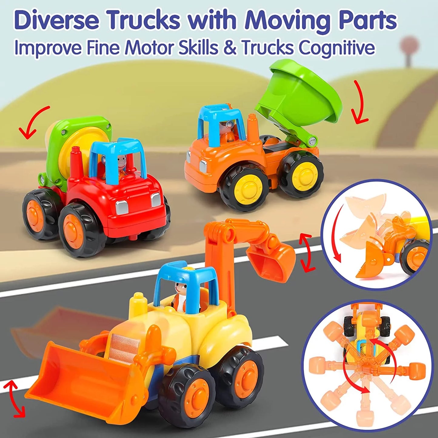 Baby Toys for 1 Year Old Boy Gifts - 4 Pcs Toy Trucks Mini Car Toys for 2 Year Old Boy, Toddler Toys Age 1 2 3 Year Old Boy Toys, Toddler Boy Toys for 1+ Year Old Boy Baby Birthday