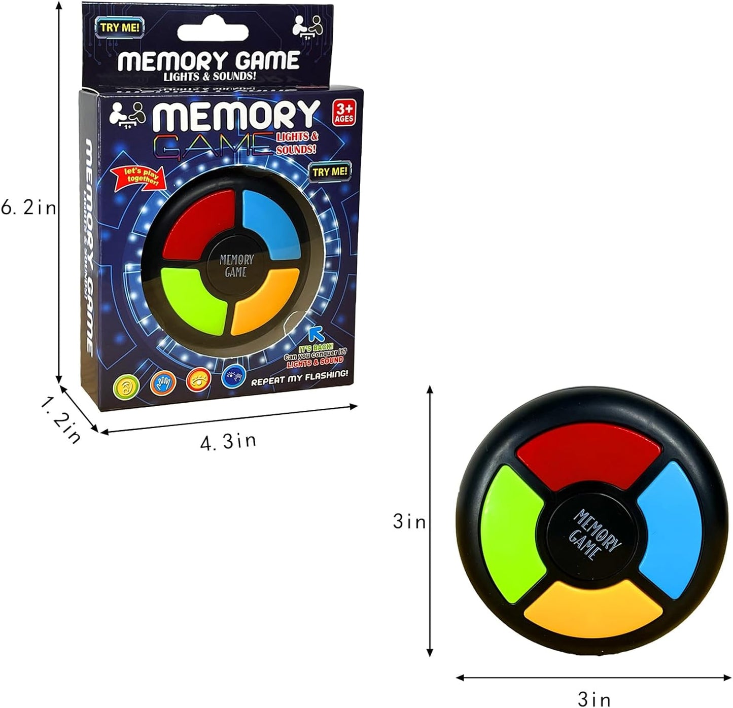 Light up Memory Game Handheld Electronic Toys Color Memorizing Classic Board Games Quiz Game with Lights and Sounds (907) (907)