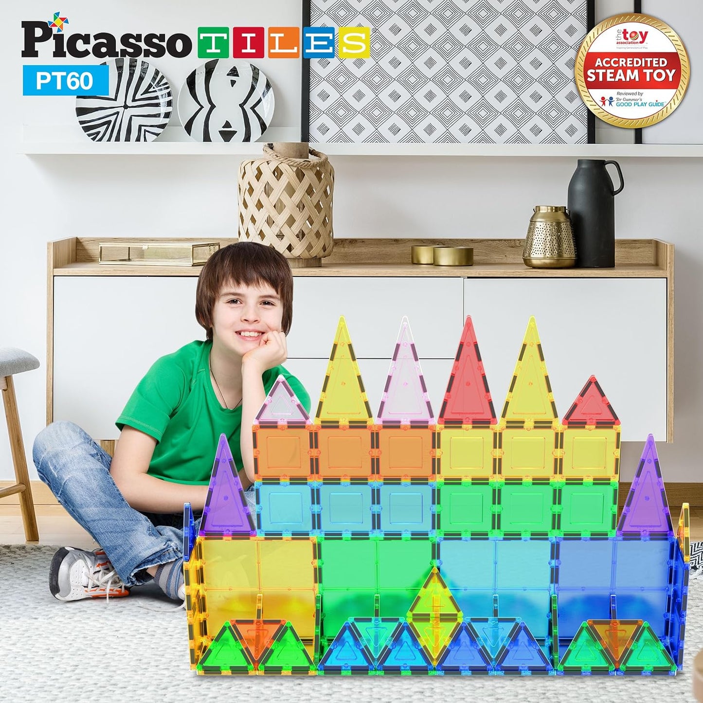 60 Piece Set 60Pcs Magnet Building Tiles Clear Magnetic 3D Blocks Construction Playboards - Creativity beyond Imagination, Inspirational, Recreational, Educational, Conventional