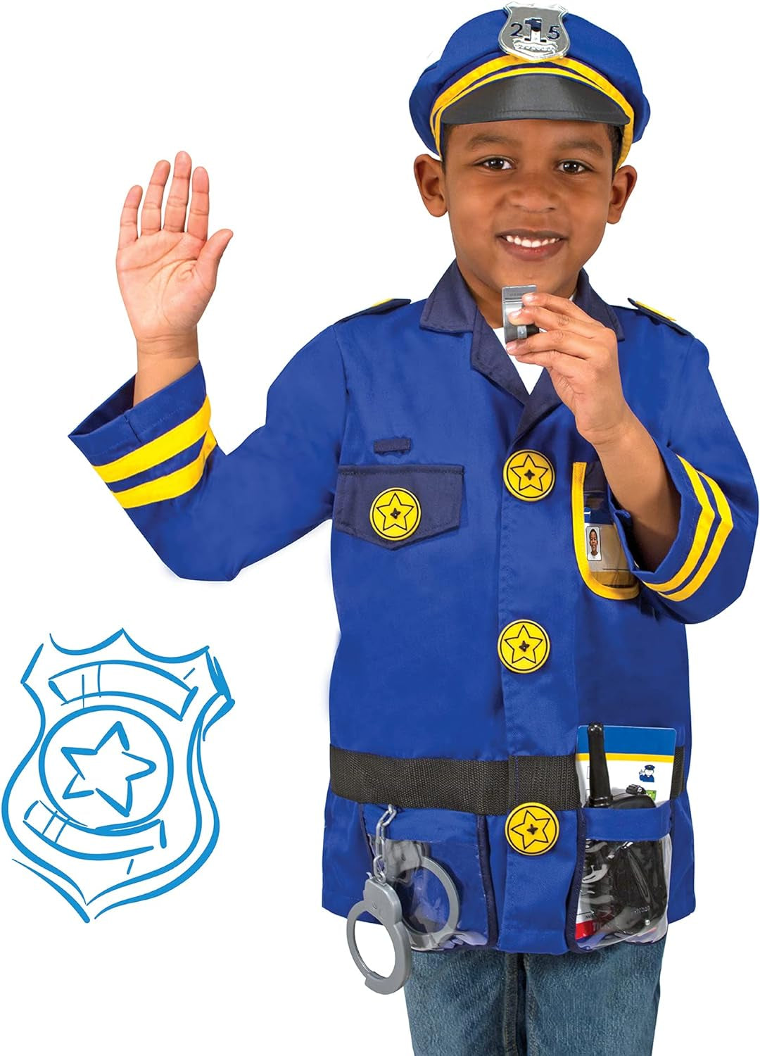 Unisex-Children Police Officer Role Play Costume Dress-Up Set (8 Pcs) Frustration-Free Packaging Multicolor, Ages 3-6 Years