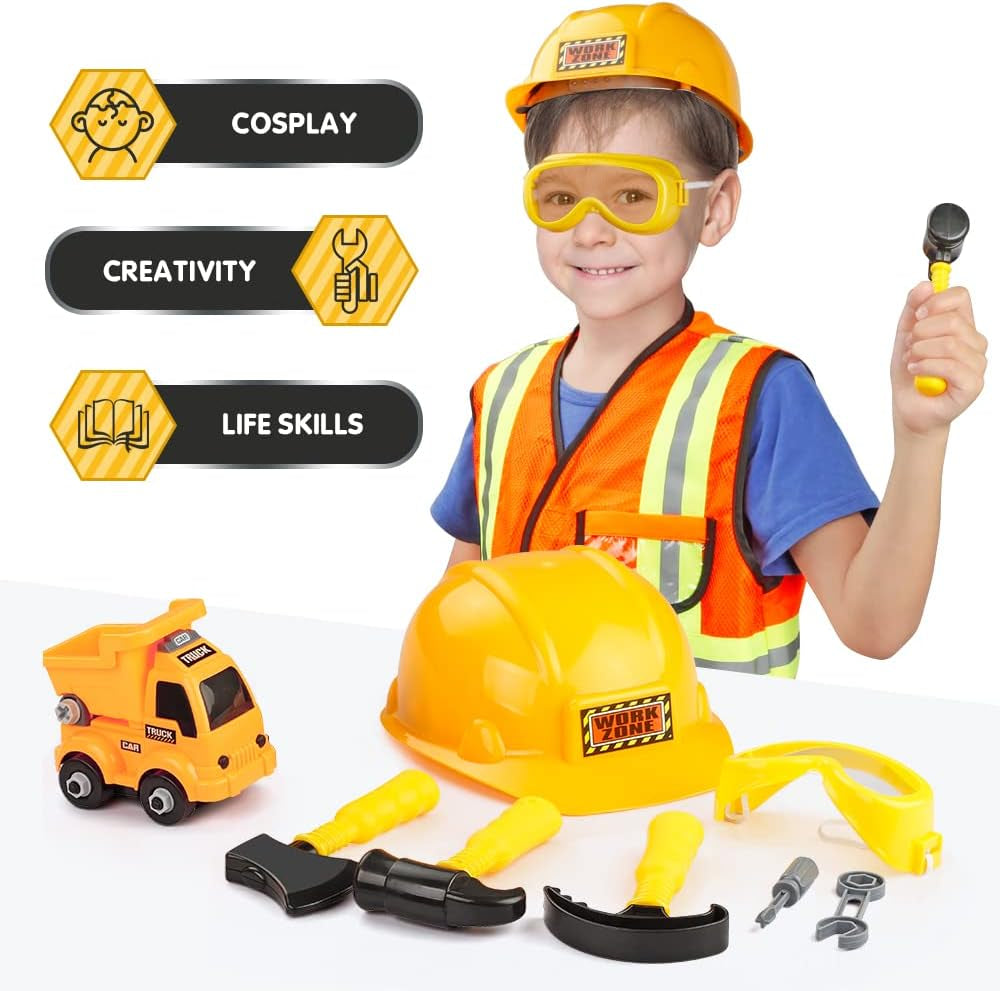 Construction Worker Costume for Boys and Toddler Builder Career Outfit Pretend Role Play Dress up for Kids,Ages 3 4 5 6 7