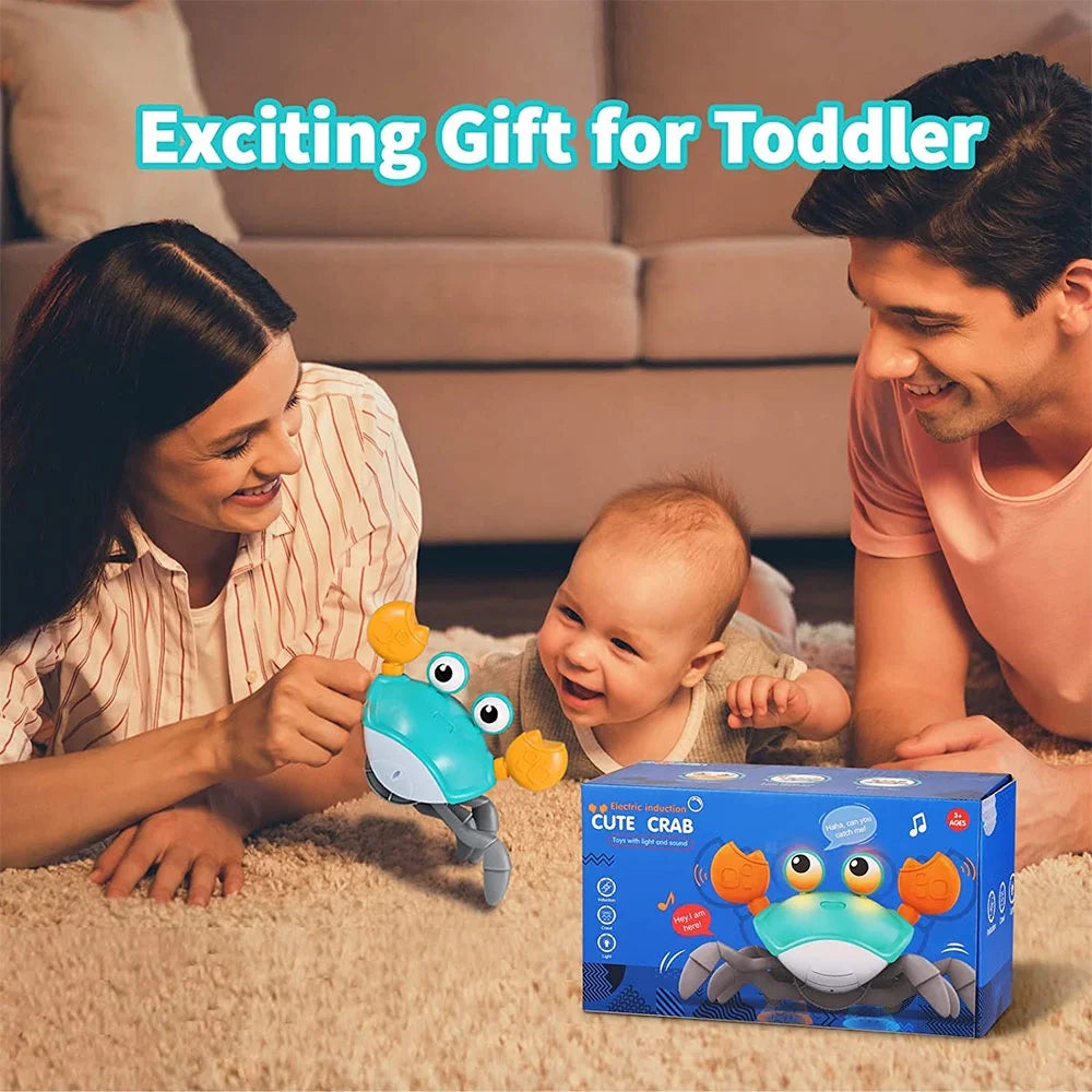 Sensing Crawling Crab Tummy Time Baby Toys  Interactive Walking Dancing Toy with Music Sounds & Lights Infant Fun Birthday Gift Toddler Boy Girl Usb Charging Cable Included Blue