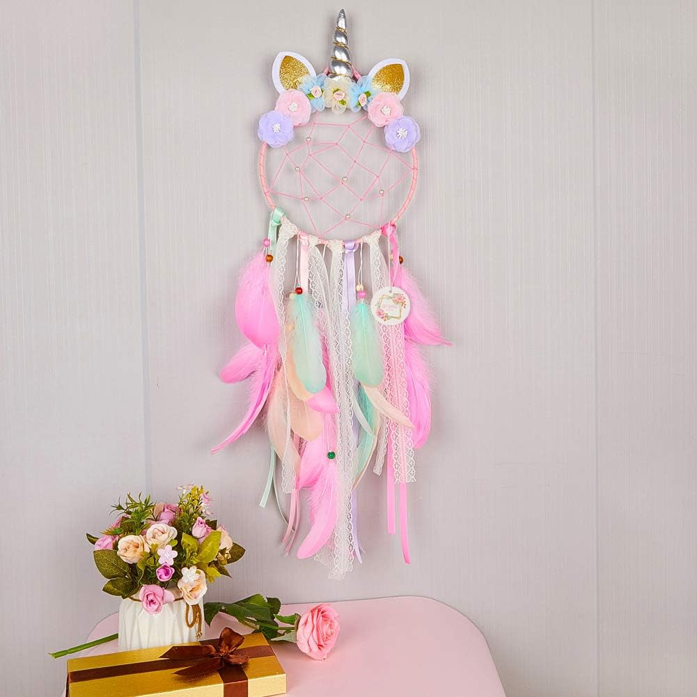 Dream Catchers for Kids Unicorn Wall Decor for Girls Bedroom Flower Feather Wall Hanging Decoration