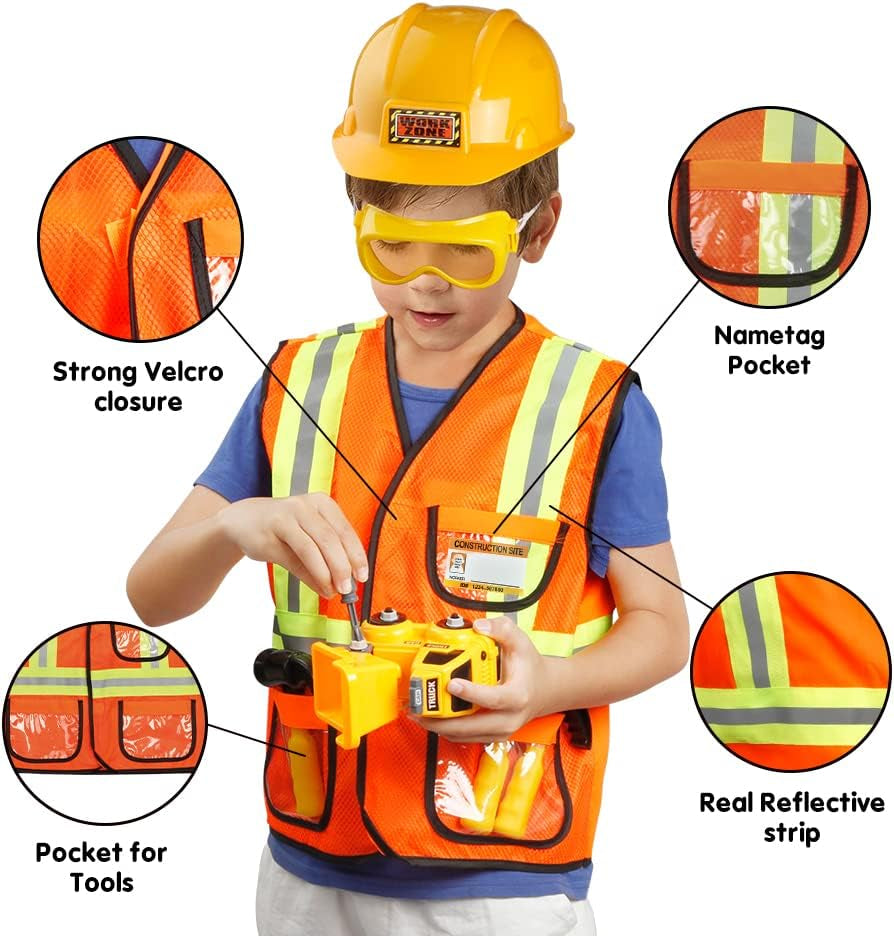 Construction Worker Costume for Boys and Toddler Builder Career Outfit Pretend Role Play Dress up for Kids,Ages 3 4 5 6 7