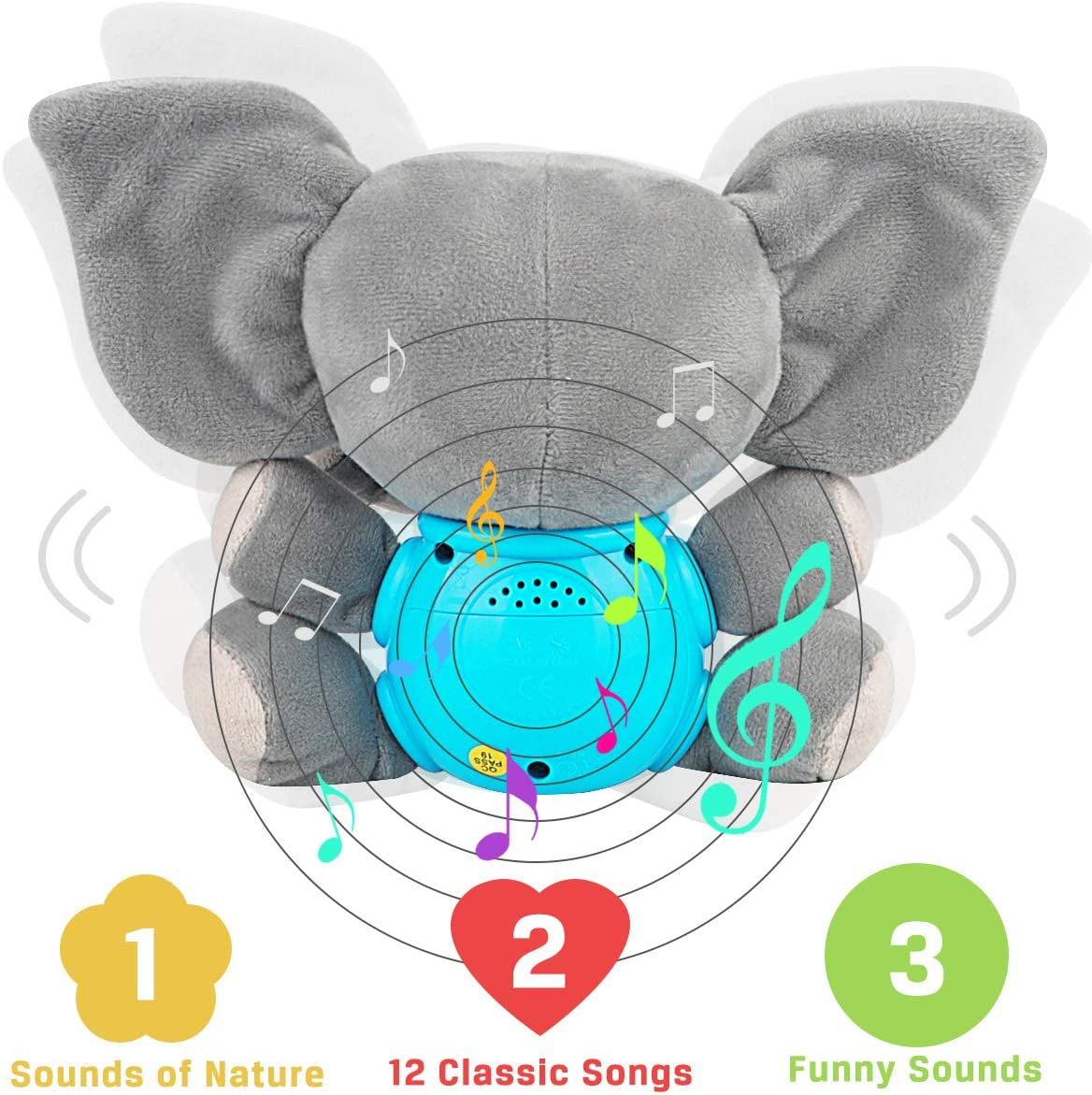 Plush Elephant Music Baby Toys 0 3 6 9 12 Months, Cute Stuffed Aminal Light up Baby Toys Newborn Baby Musical Toys for Infant Babies Boys & Girls Toddlers 0 to 36 Months (Gray)