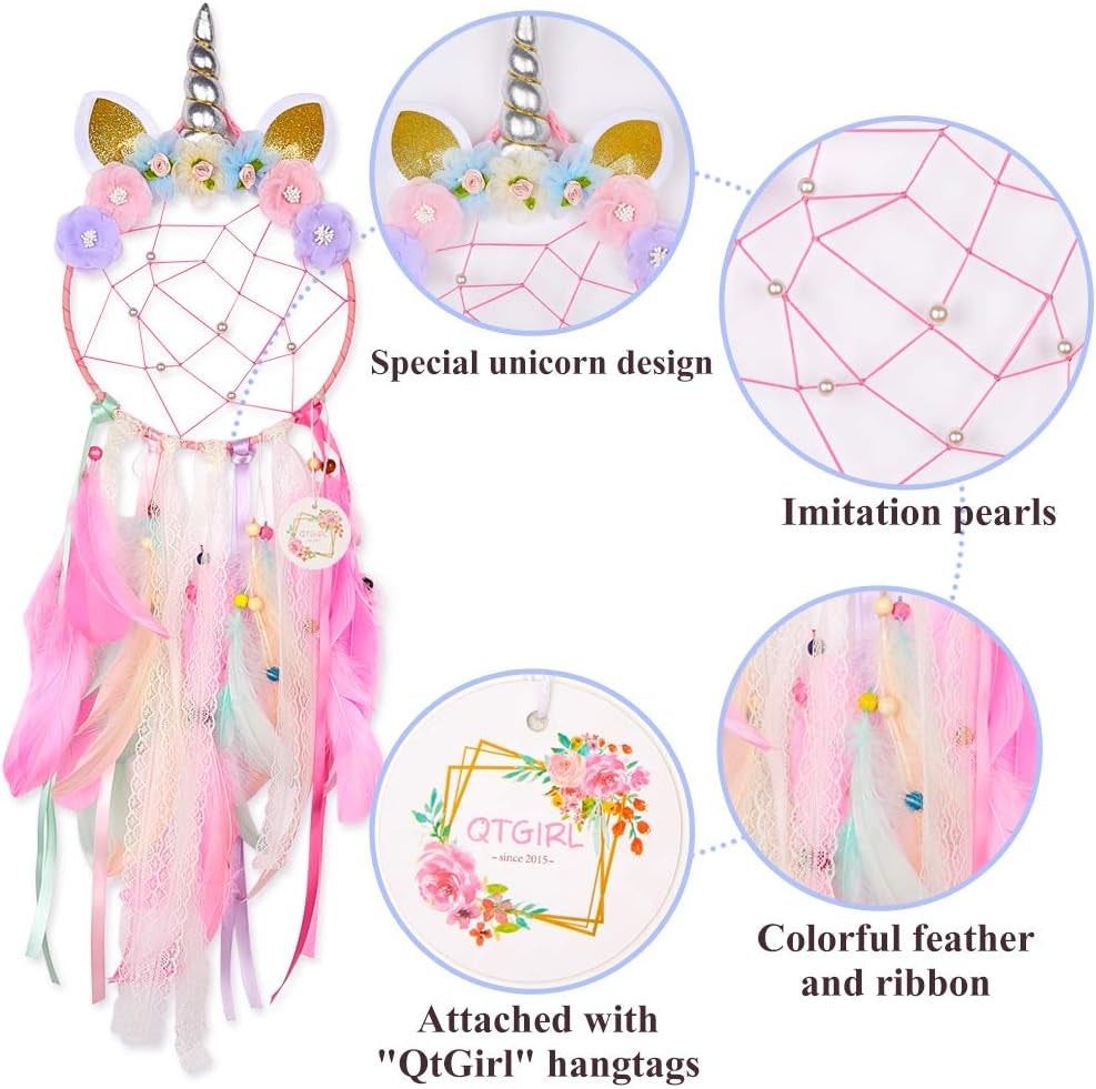 Dream Catchers for Kids Unicorn Wall Decor for Girls Bedroom Flower Feather Wall Hanging Decoration