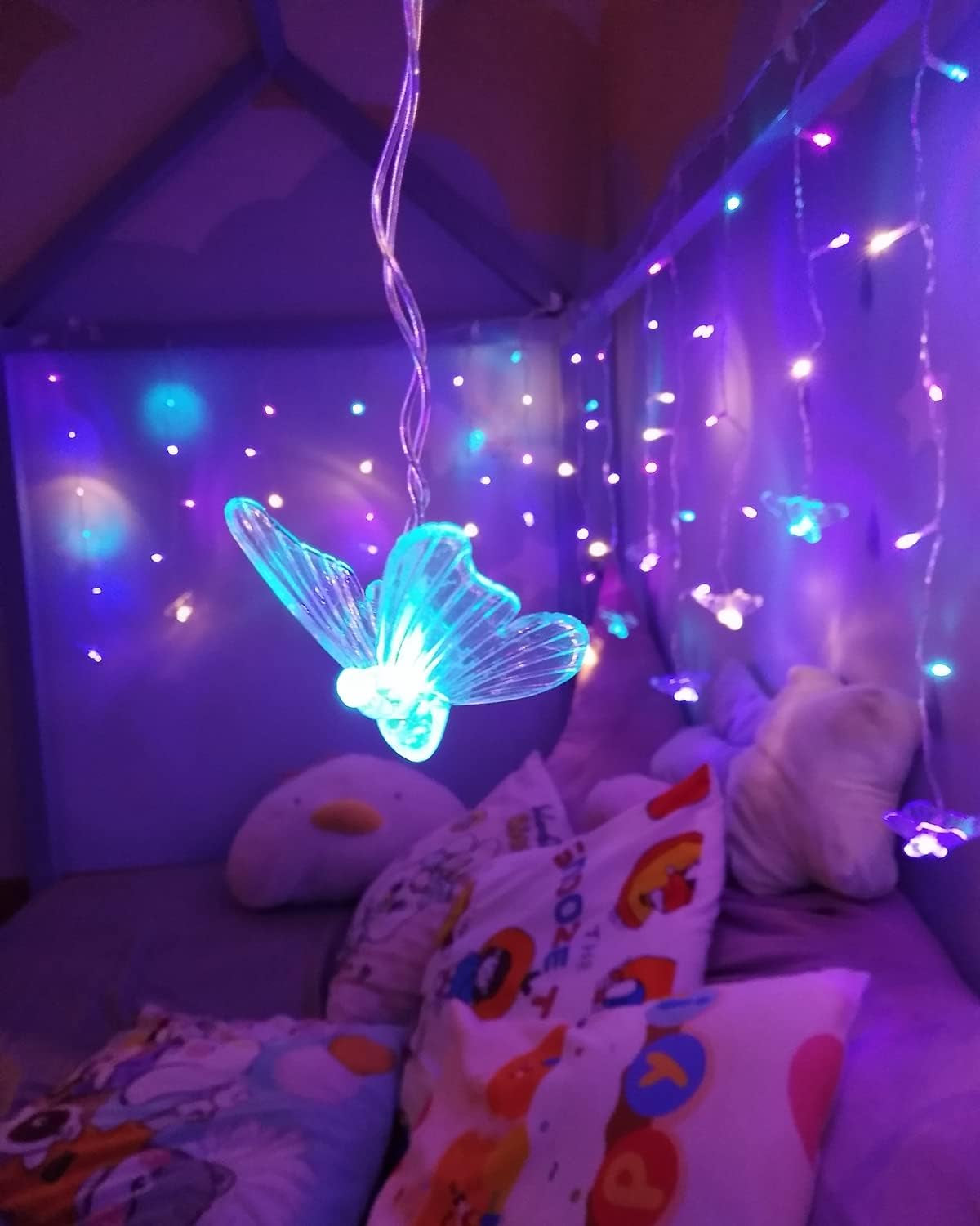 Butterfly Fairy Lights for Bedroom Curtain Lights Twinkle Pastel Cute String Lights Led Hanging for Kids Girls Room for Wall Bed Ceiling Decor with Remote Dimmer