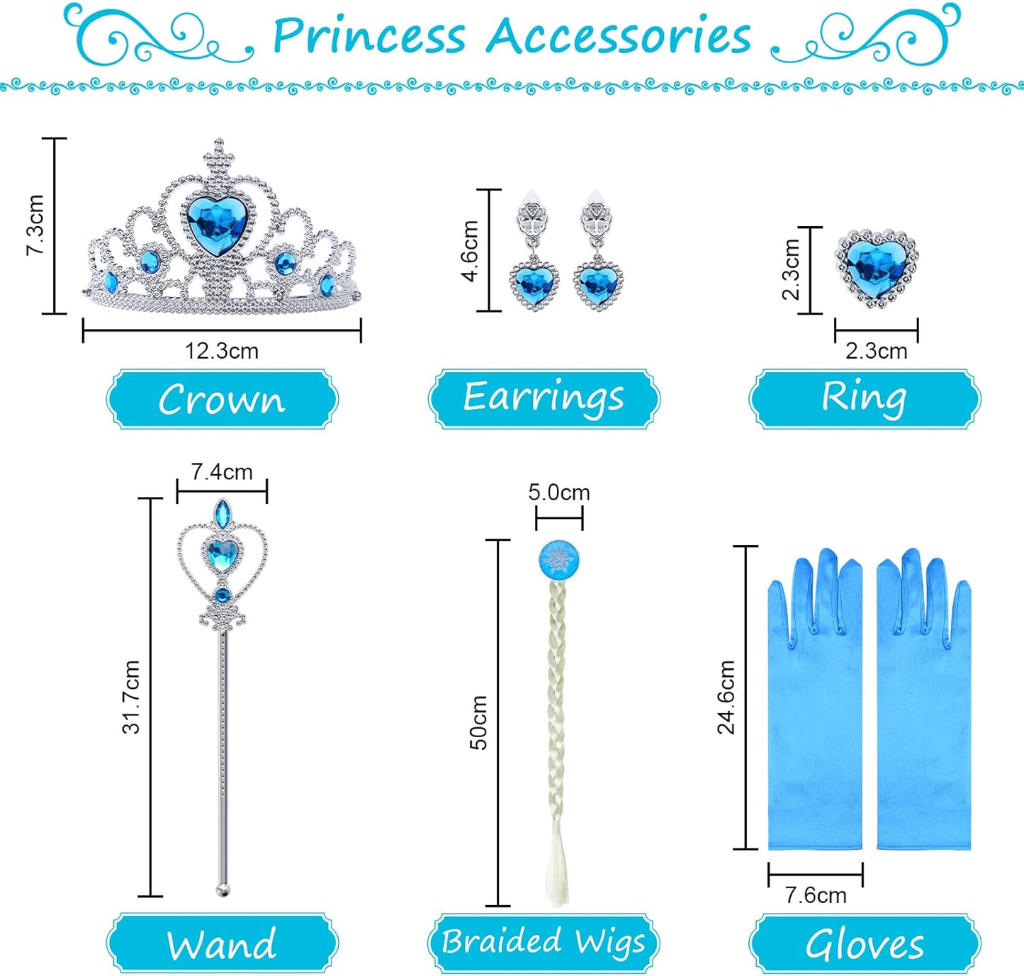 Princess Dress Costume for Girls Deluxe Fancy Dress up Birthday Cosplay Costume with Crown Wand Accessories