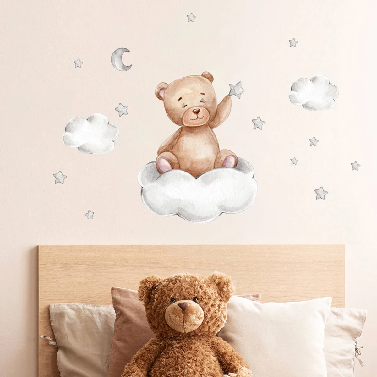 Bear Sleeping on the Moon and Stars Wall Stickers for Kids Room Baby Room Decoration Wall Decals Room Interior