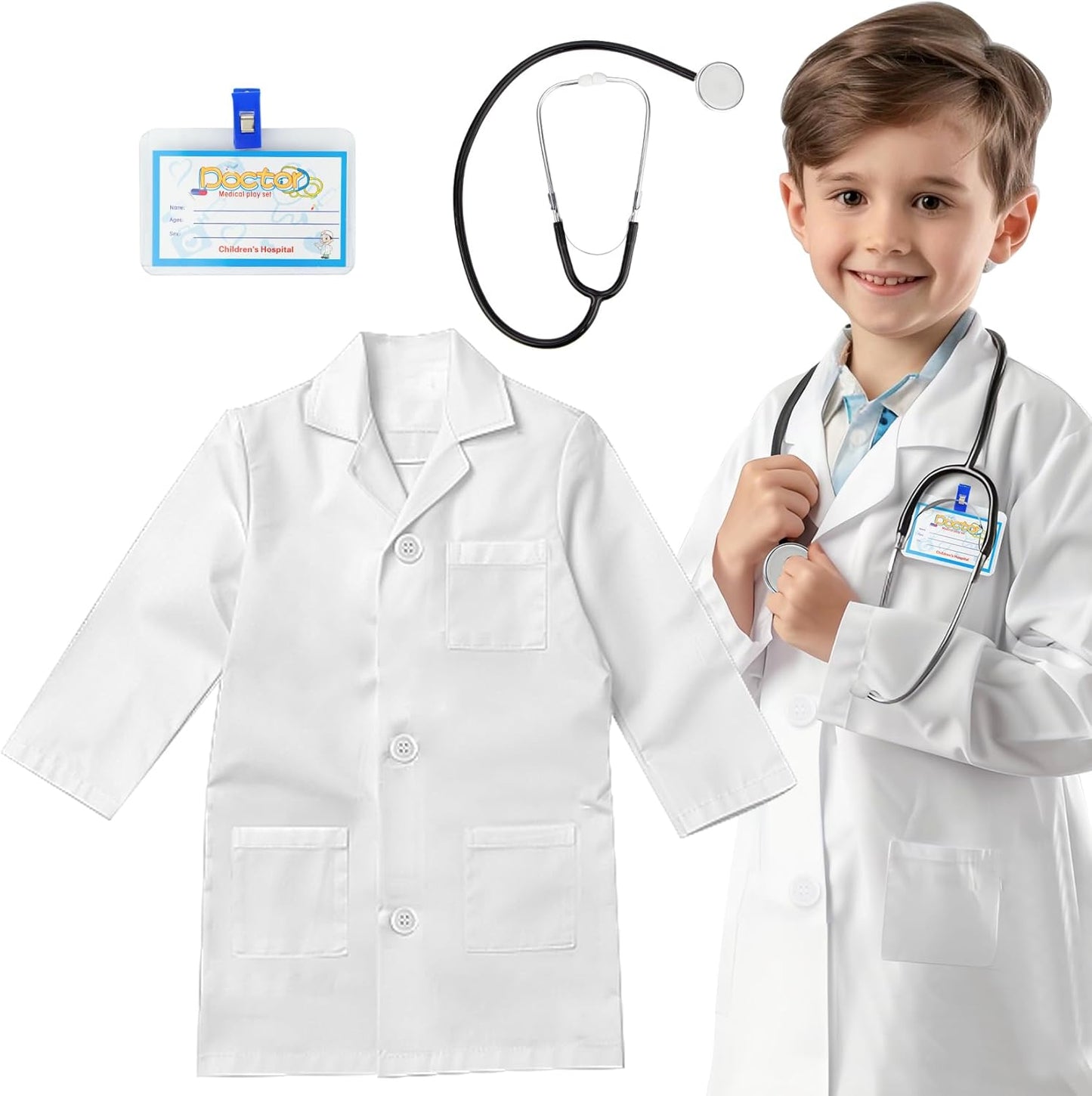 Kids' Doctor Lab Coat Costume with Accessories Role Play for Boys Girls Playset Nurse Costume Age 3-12