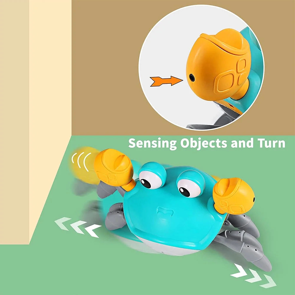 Sensing Crawling Crab Tummy Time Baby Toys  Interactive Walking Dancing Toy with Music Sounds & Lights Infant Fun Birthday Gift Toddler Boy Girl Usb Charging Cable Included Blue