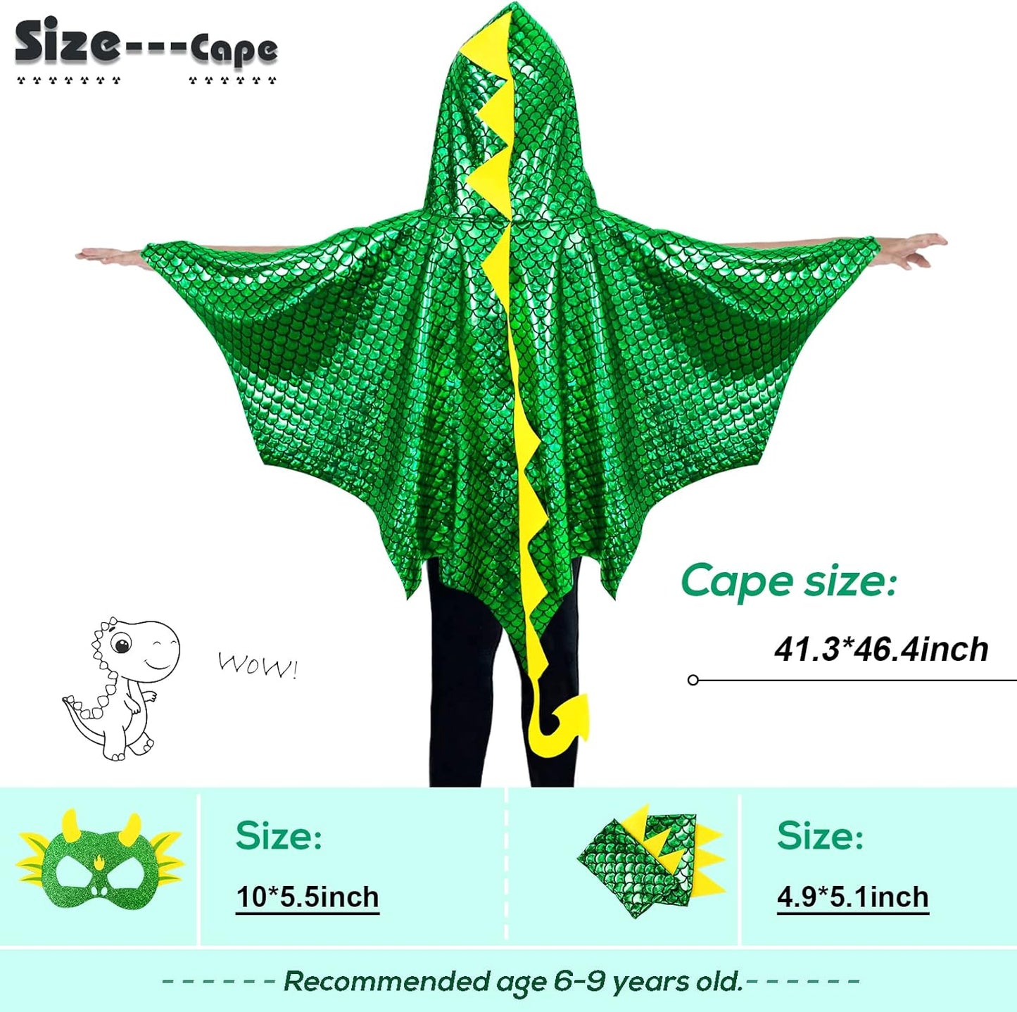 Dragon-Wings-Costume for Kids Toddler Boys Dress-Up Clothes, Dinosaur-Cape and Mask Gloves as Girls Dino Party Gift