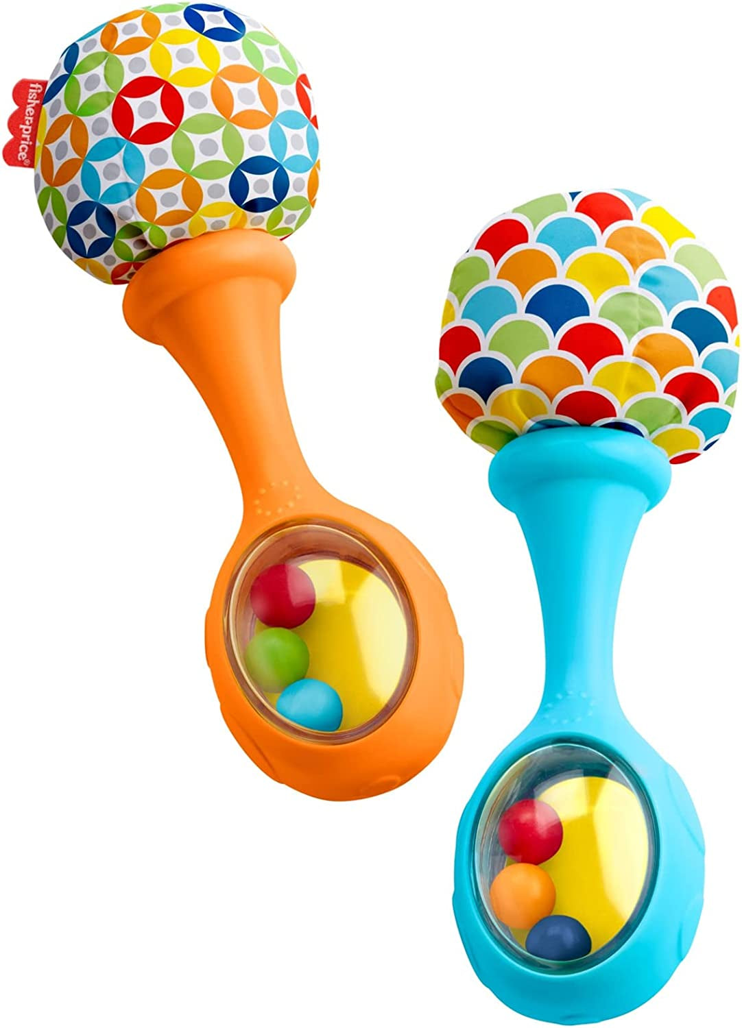 Newborn Toys Rattle 'N Rock Maracas, Set of 2 Soft Musical Instruments for Babies 3+ Months, Blue & Orange