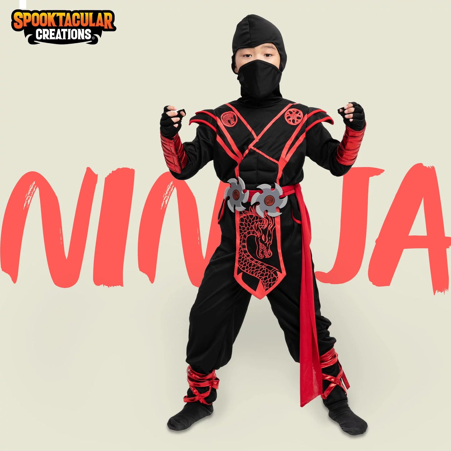 Red Ninja Costume for Kids Halloween Dress up Party Outfit Set, L