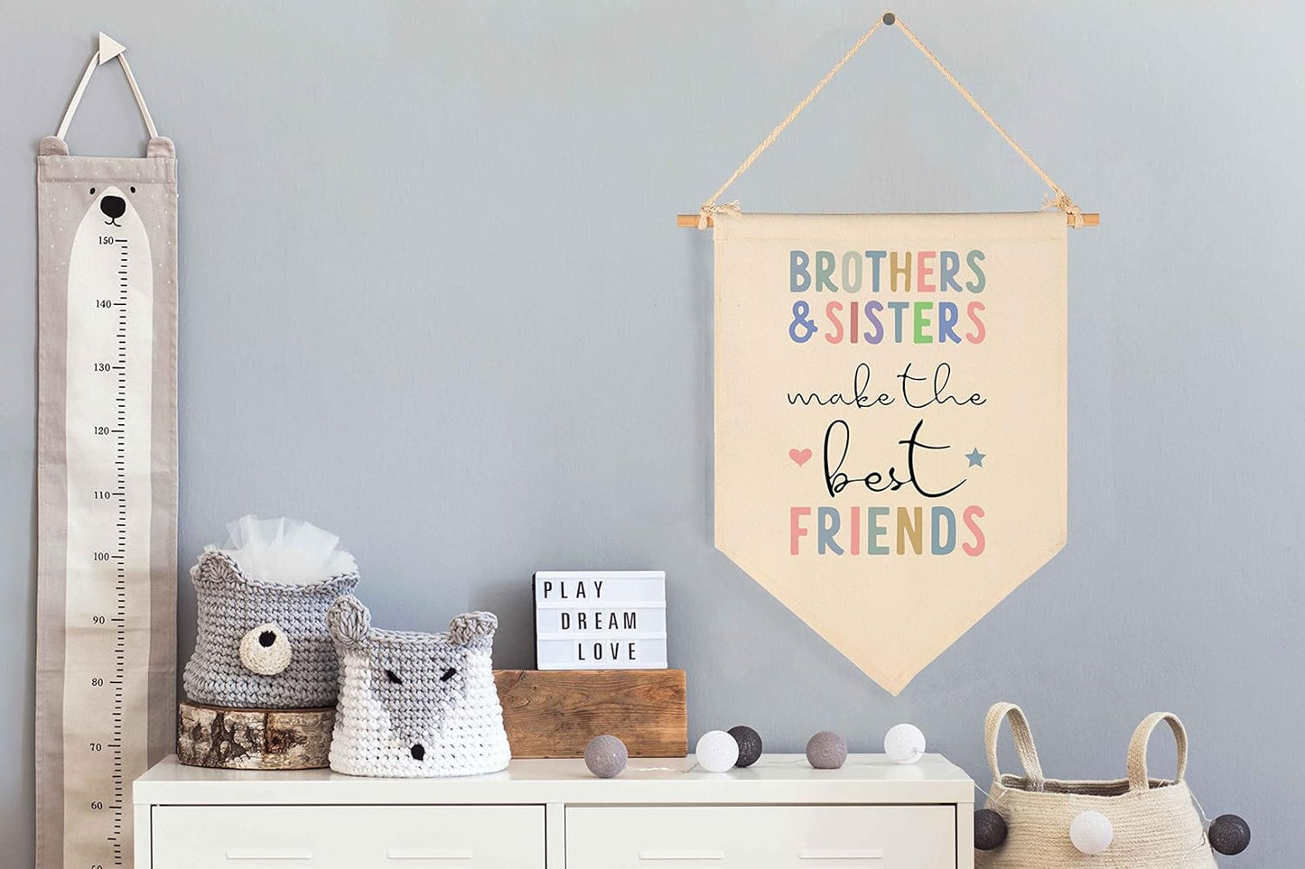 Brothers and Sisters Make the Best Friends- Canvas Hanging Pennant Flag Banner Wall Sign Decor Gift for Nursery Baby Kids Girl Boy Teen Bedroom Playroom Front Door- Birthday Christmas Gift