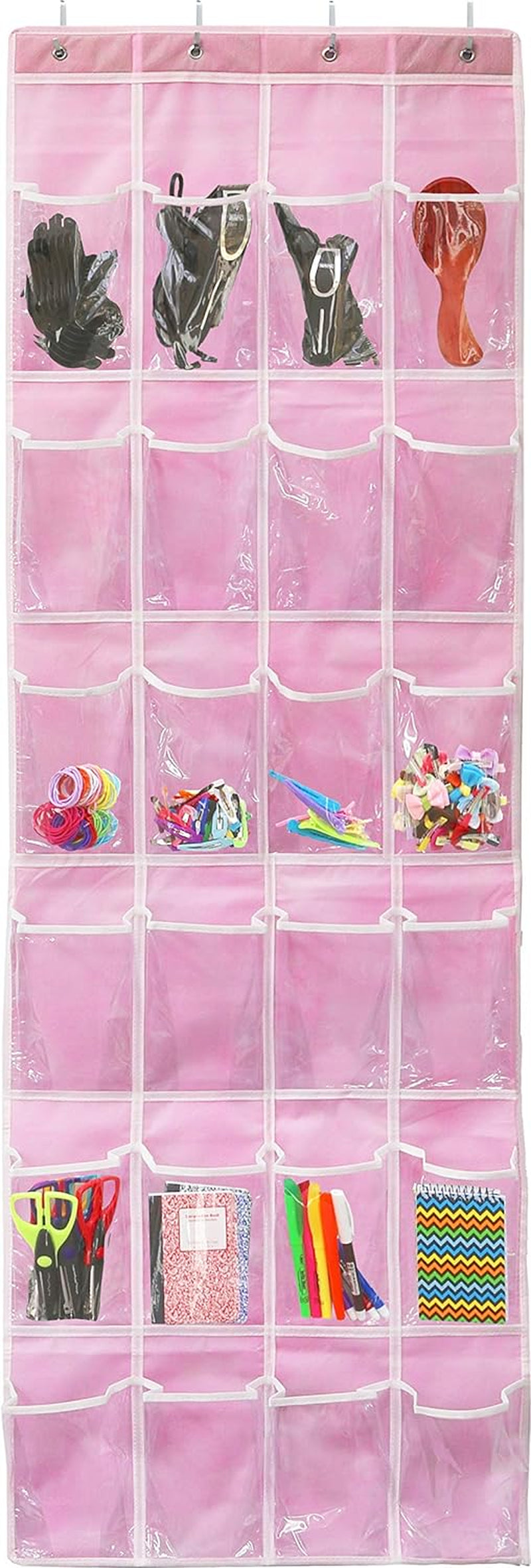 24 Pockets - Crystal Clear over the Door Hanging Shoe Organizer, Pink