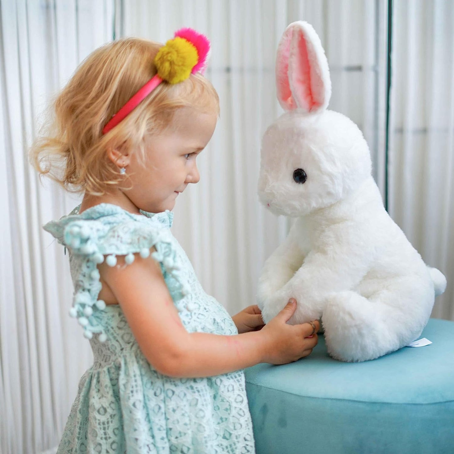 Rabbit Bunny Stuffed Animals Plush Toys with Pink Ears for Kids Girls Boys Girls Babies Birthday Easter Christmas Bedtime Gifts, off White