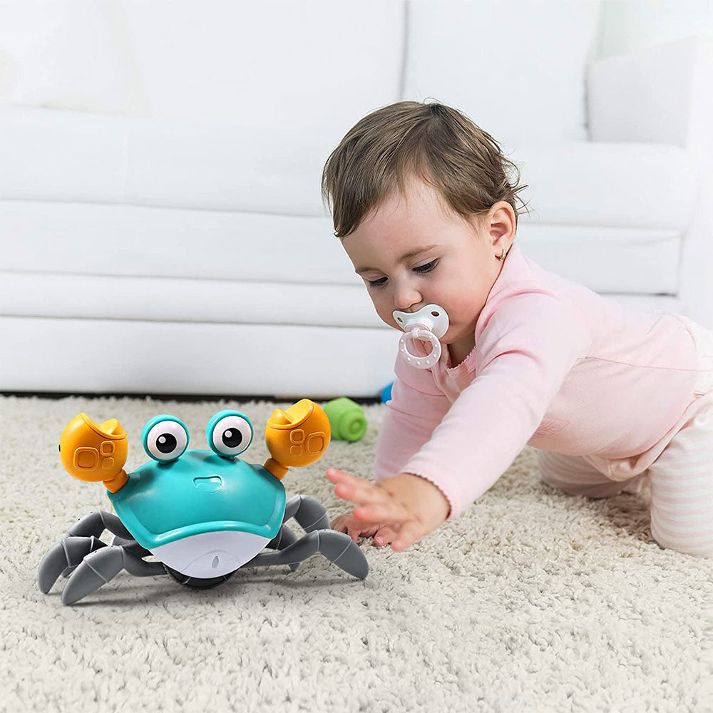 Sensing Crawling Crab Tummy Time Baby Toys  Interactive Walking Dancing Toy with Music Sounds & Lights Infant Fun Birthday Gift Toddler Boy Girl Usb Charging Cable Included Blue