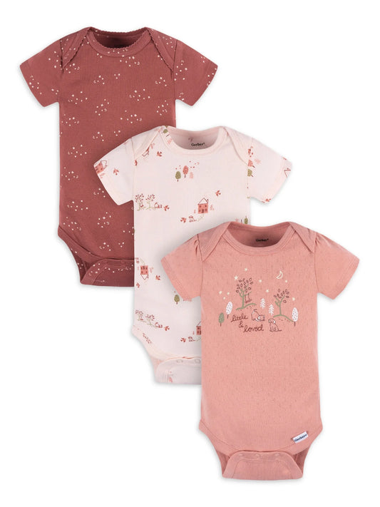 Baby Girl Short Sleeve Bodysuits, 3-Pack, Sizes Preemie - 12 Months