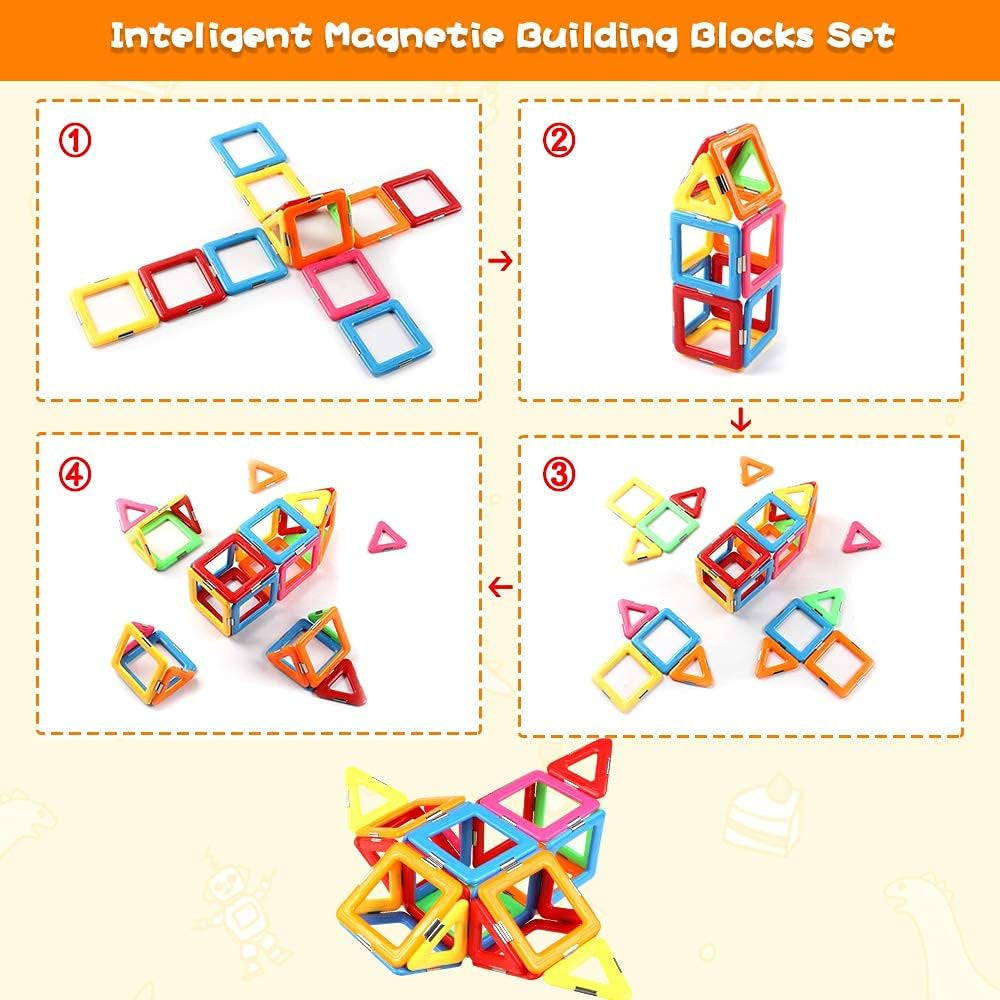 Upgraded Magnetic Blocks Tough Tiles STEM Toys for 3+ Year Old Boys and Girls Learning by Playing Games for Toddlers Kids, Compatible with Major Brands Building Blocks - Starter Set