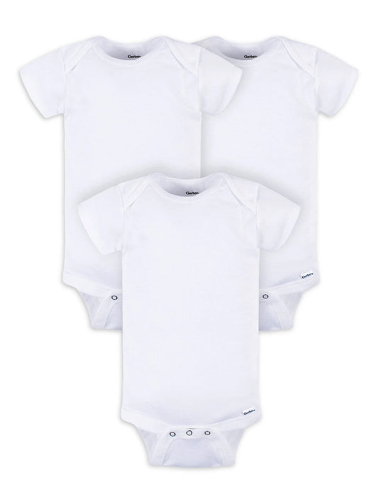 Baby Boy or Girl Unisex White Short Sleeve Cotton Bodysuit, 3-Pack, Sizes Preemie - 24 Months