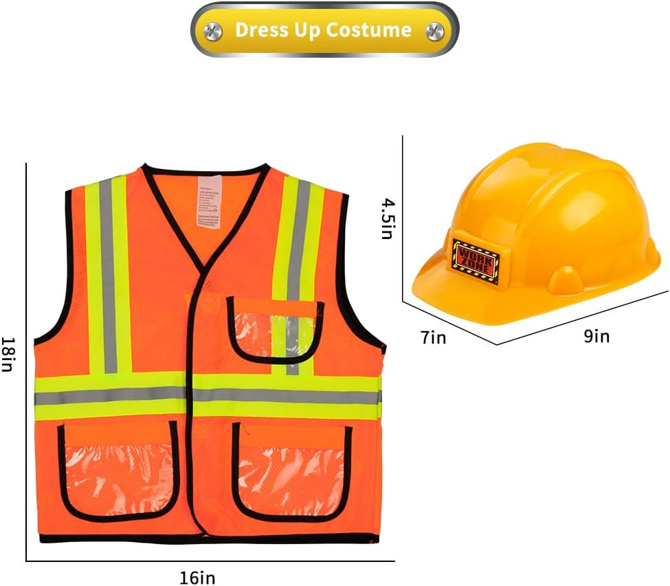 Construction Worker Costume for Boys and Toddler Builder Career Outfit Pretend Role Play Dress up for Kids,Ages 3 4 5 6 7