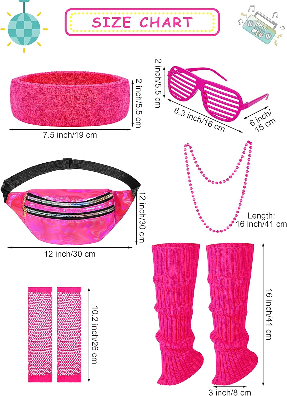 13 Pieces Kids 80S Costume Accessories Set Girl'S 80S Cosplay T-Shirt Tutu Outfit Headband Necklace Gloves Leg Warmer