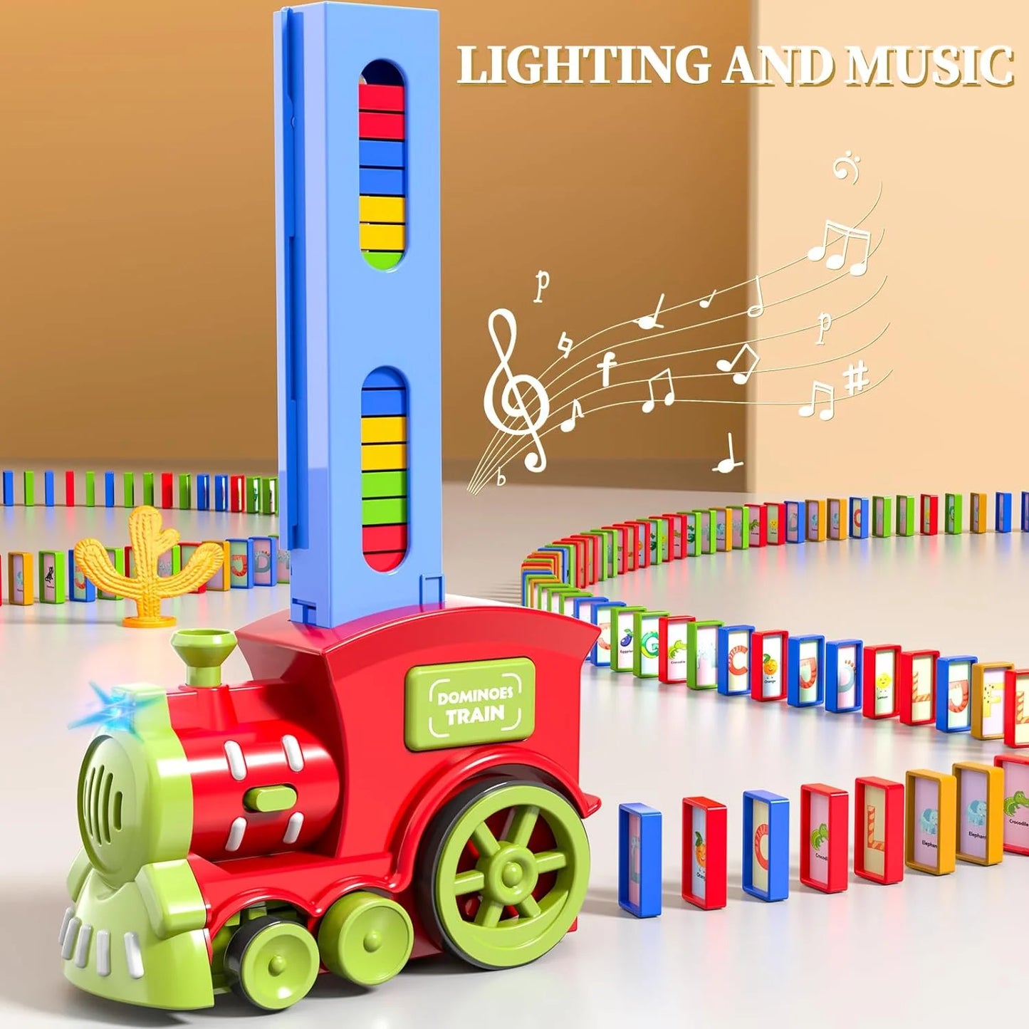 Domino Express Train Toy Set - Automatic Domino Train with Lights & Music, Creative Domino Game for Kids Age 3-8