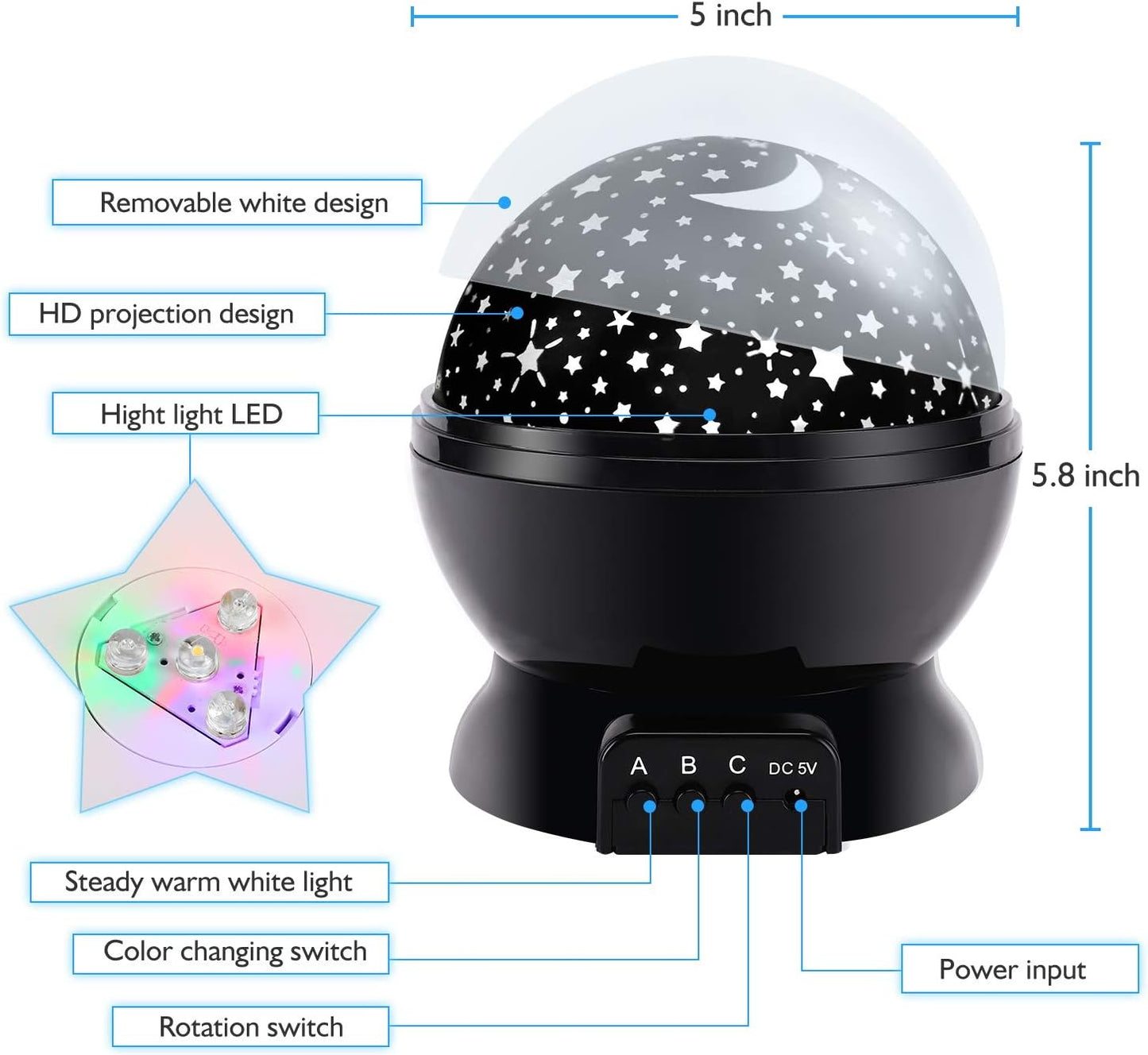 Night Light for Kids, Kids Night Light, Star Night Light, Nebula Star Projector 360 Degree Rotation - 4 LED Bulbs 12 Light Color Changing with USB Cable, Romantic Gifts for Men Women Children