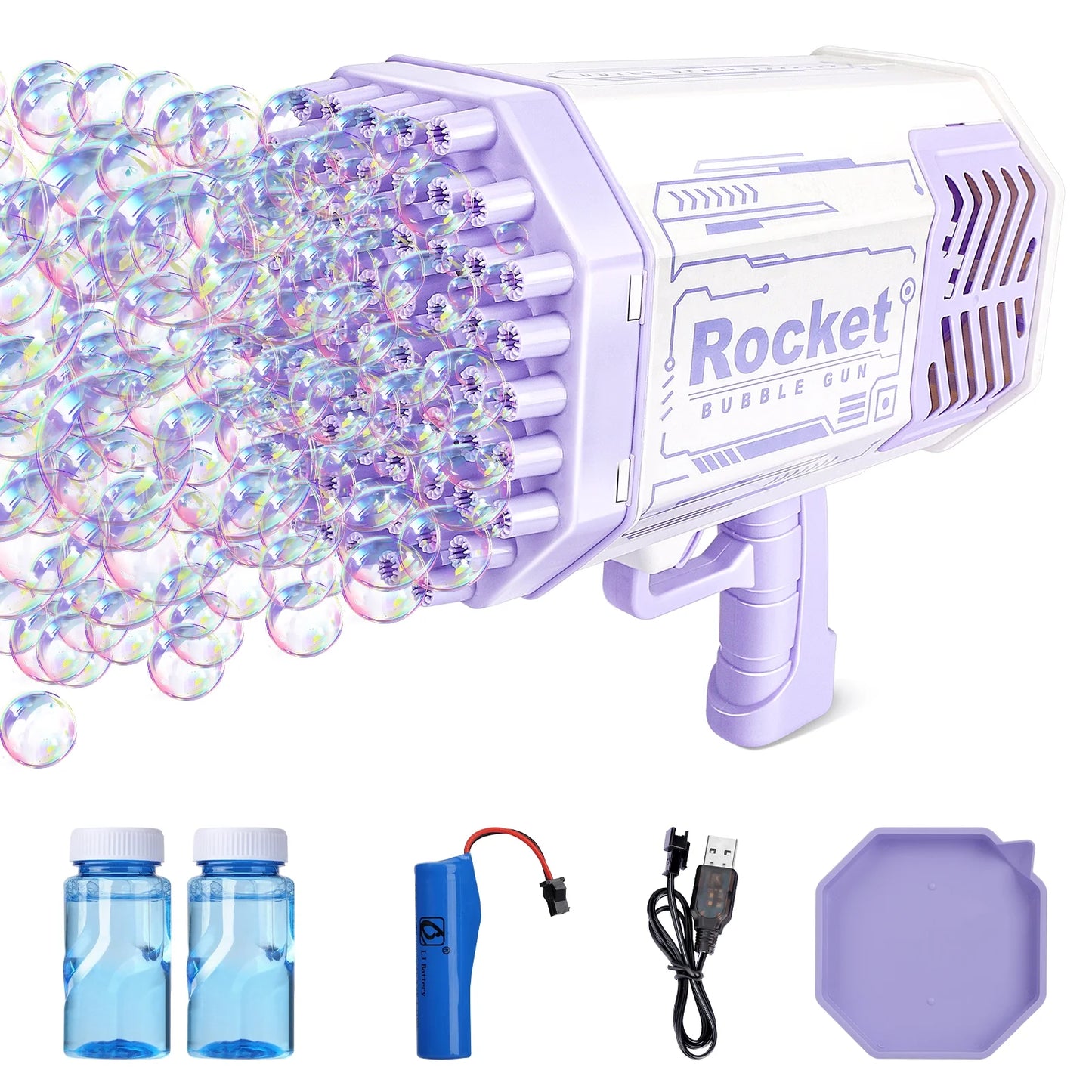 Bubble Gun, 69 Holes Bubbles Rocket Launcher Gun Machine with Colorful Light, Bubble Solution for Kids Adults, Big Rocket Boom Bubble Maker Gun Toys for Wedding Outdoor Party Gift