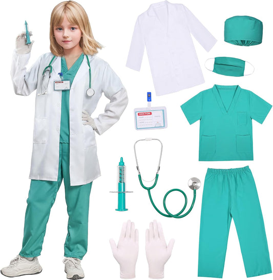 Doctor Costume for Kids Toddler Girls Boys Doctor Costume with Lab Coat Halloween Party Dress Up