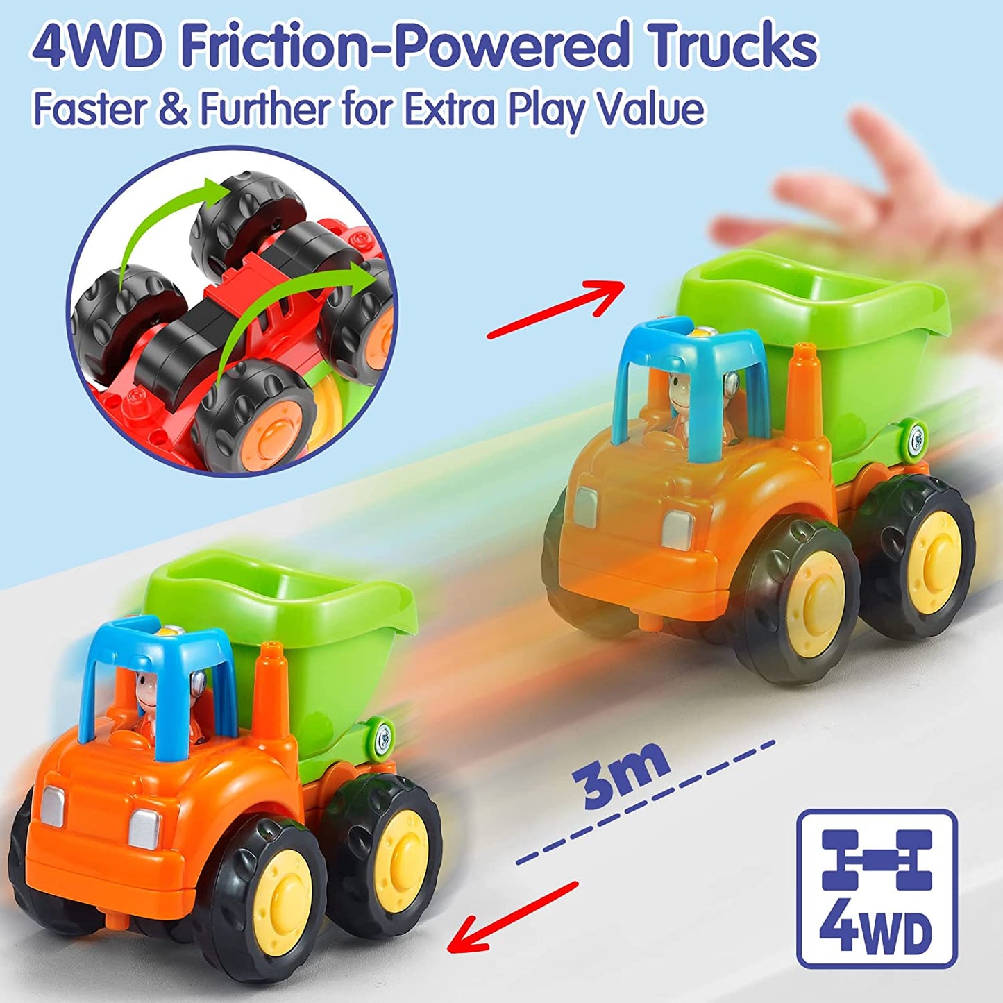 Baby Toys for 1 Year Old Boy Gifts - 4 Pcs Toy Trucks Mini Car Toys for 2 Year Old Boy, Toddler Toys Age 1 2 3 Year Old Boy Toys, Toddler Boy Toys for 1+ Year Old Boy Baby Birthday