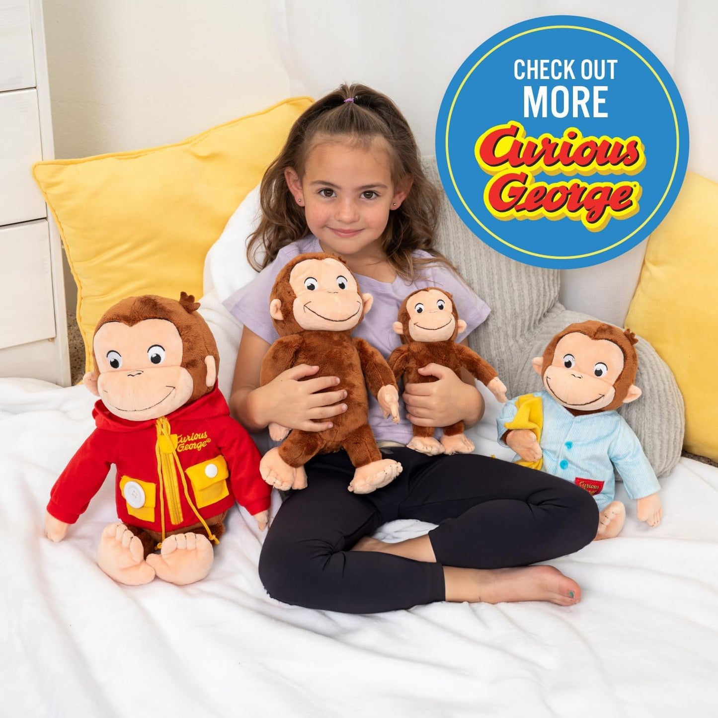 Curious George Monkey Stuffed Animal Plush Toys Soft Cutest Cuddle Plushie Gifts for Baby and Toddler Boys and Girls - 8 Inches