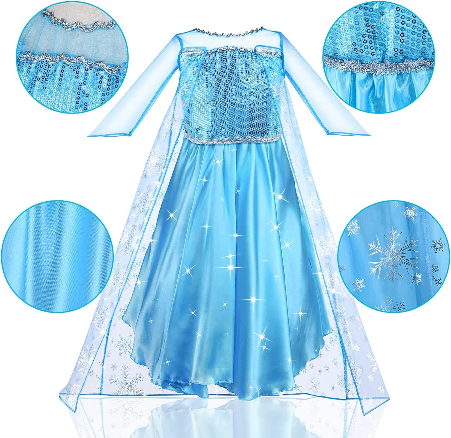 Princess Dress Costume for Girls Deluxe Fancy Dress up Birthday Cosplay Costume with Crown Wand Accessories