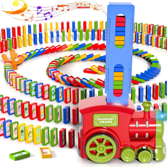 Domino Express Train Toy Set - Automatic Domino Train with Lights & Music, Creative Domino Game for Kids Age 3-8