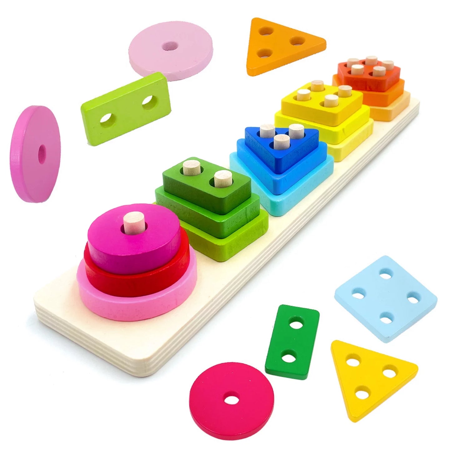 Montessori Learning Toys for 1 2 3 Year Old, Wooden Sorting and Stacking Toys for Toddler Girls and Boys