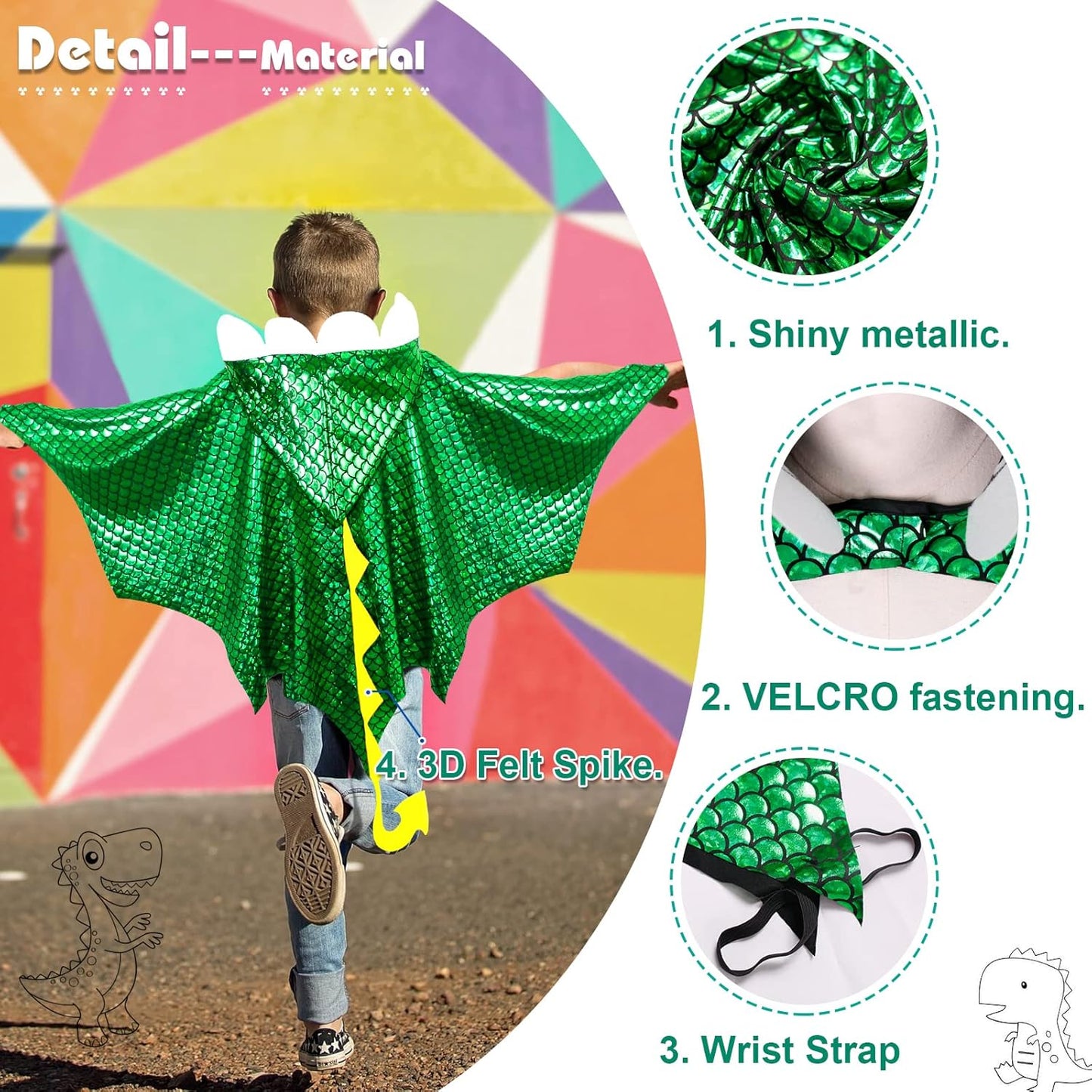 Dragon-Wings-Costume for Kids Toddler Boys Dress-Up Clothes, Dinosaur-Cape and Mask Gloves as Girls Dino Party Gift