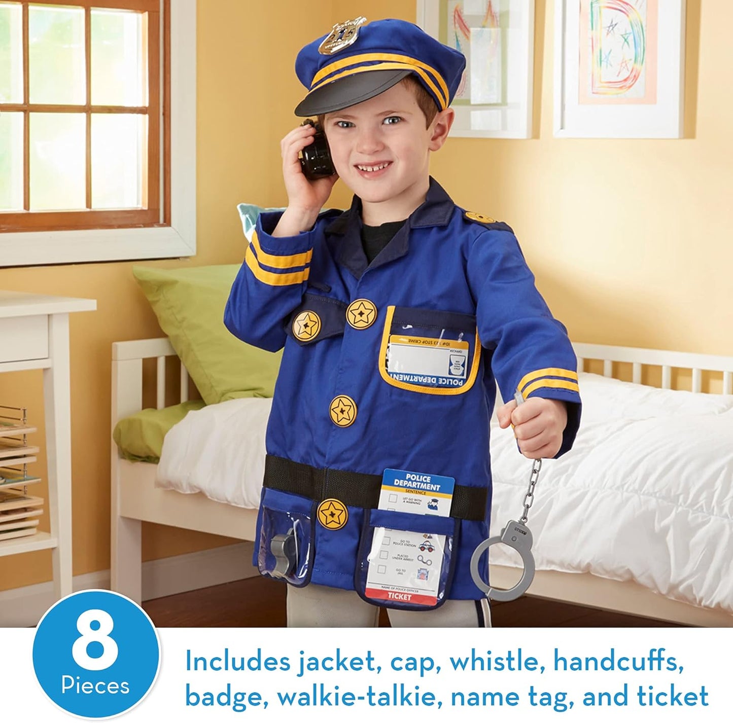 Unisex-Children Police Officer Role Play Costume Dress-Up Set (8 Pcs) Frustration-Free Packaging Multicolor, Ages 3-6 Years